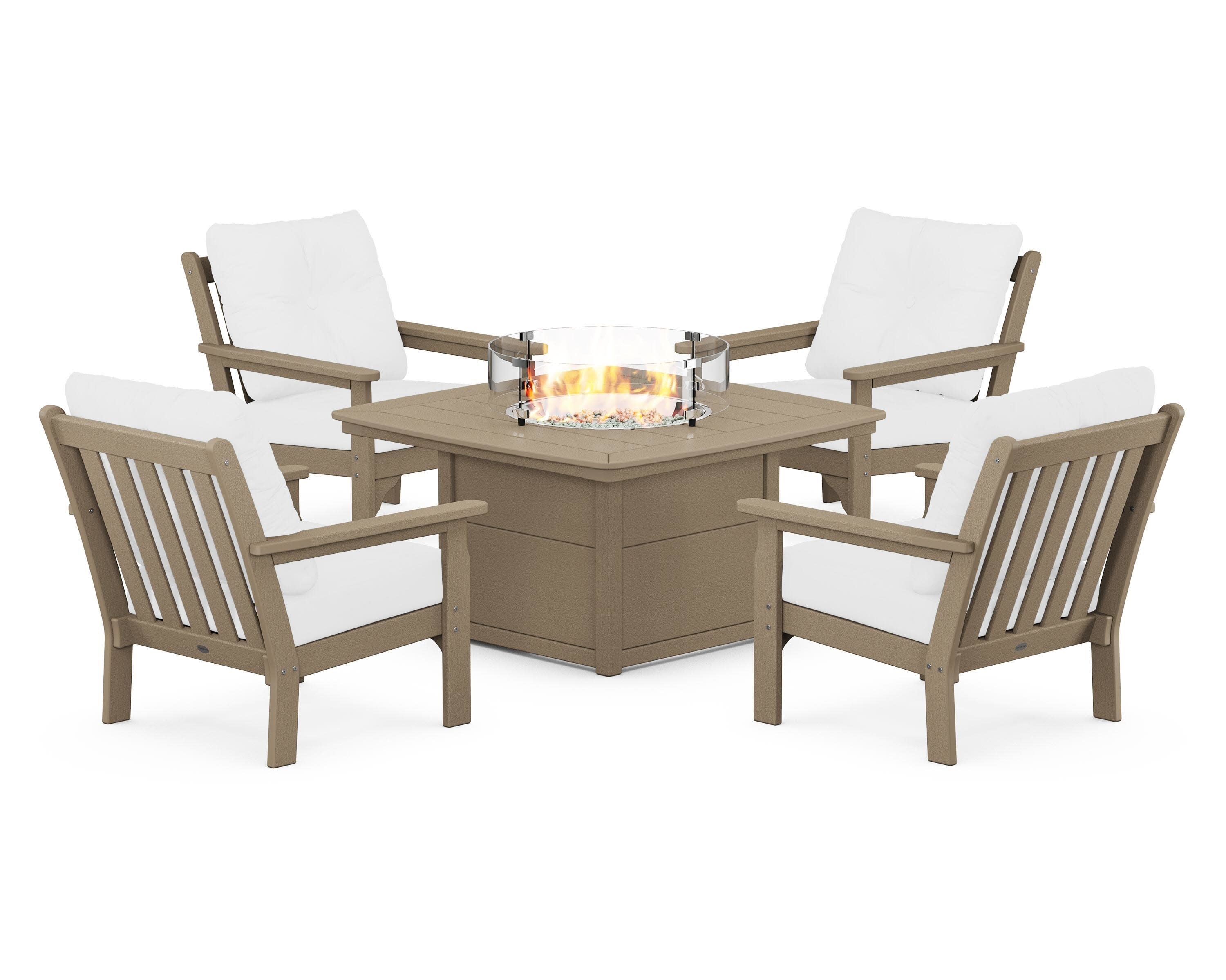 Vineyard 5-Piece Conversation Set with Fire Pit Table in Vintage Sahara / Natural