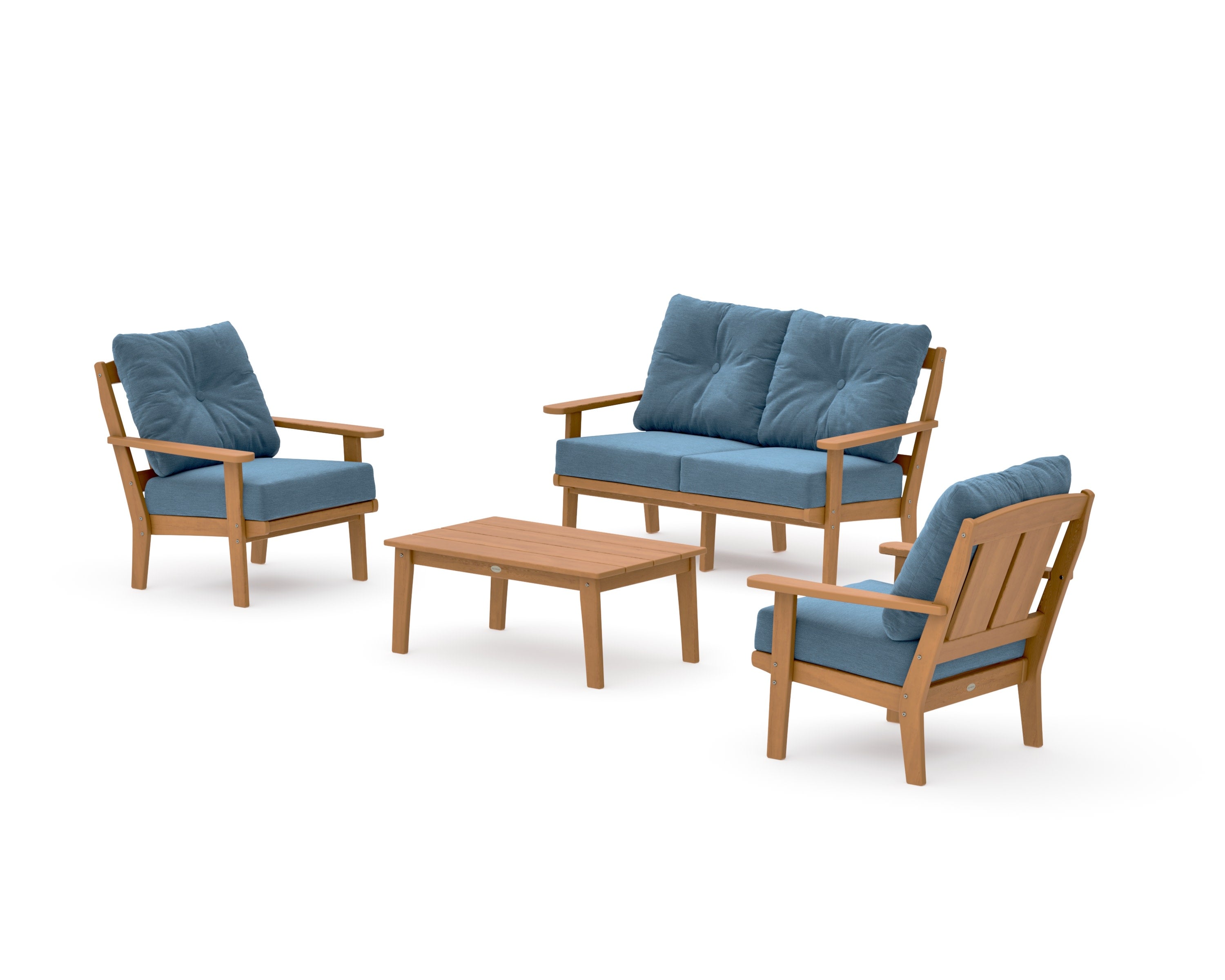 Mission 4-Piece Deep Seating Set with Loveseat in Natural / Sky Blue
