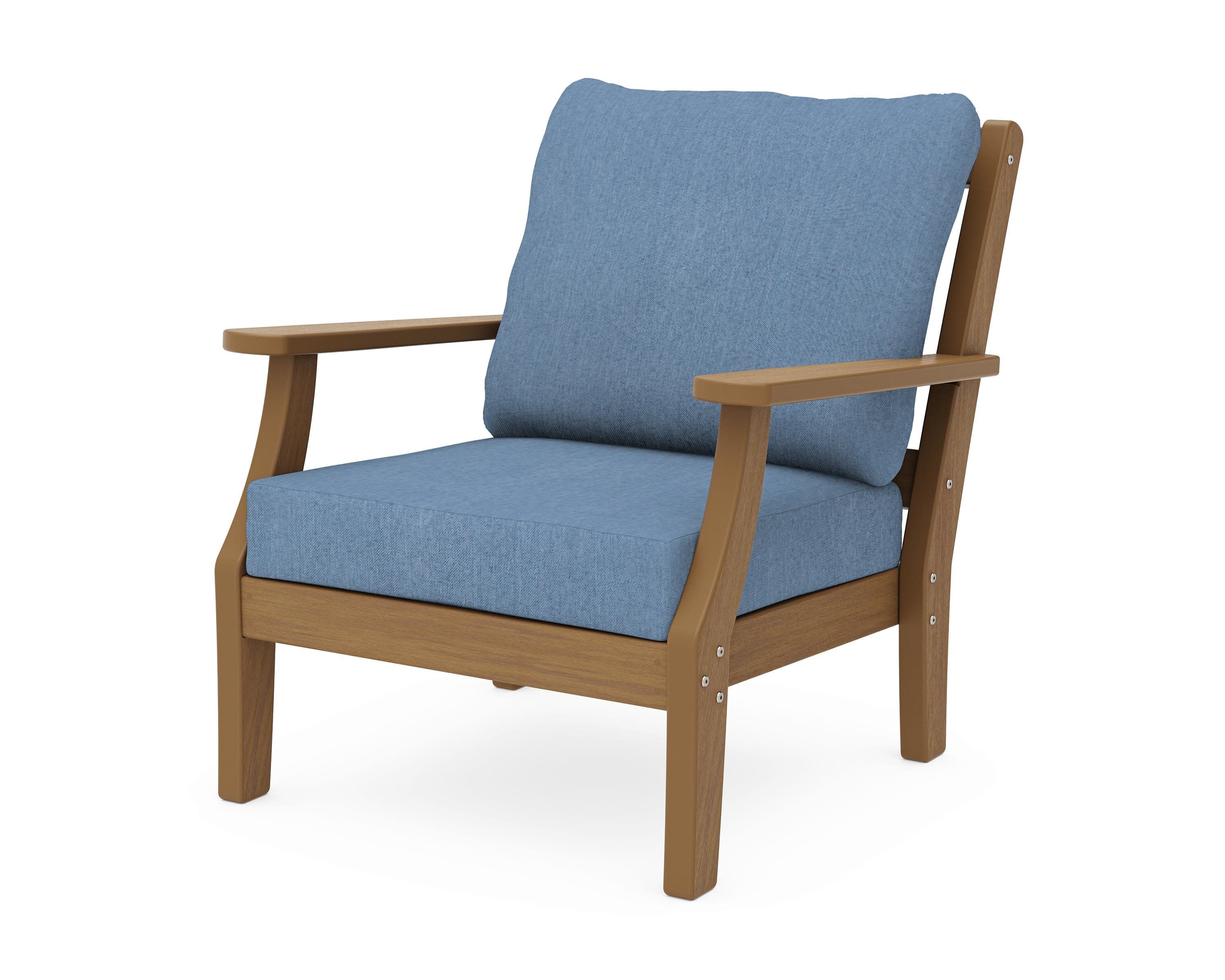 Chinoiserie Deep Seating Chair in Natural / Sky Blue