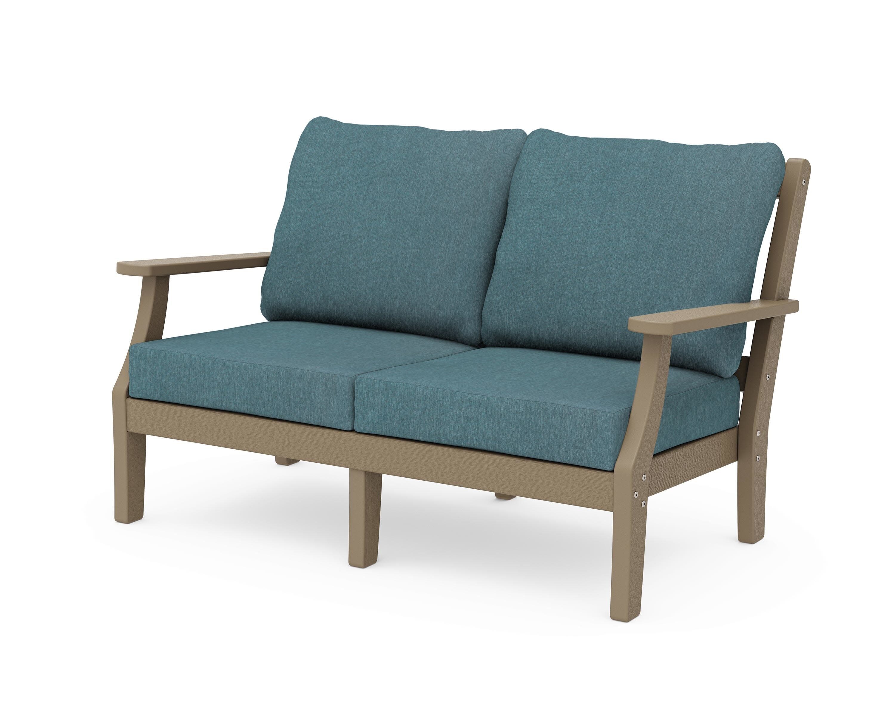 Chinoiserie Deep Seating Loveseat in Vintage Sahara / Ocean Teal