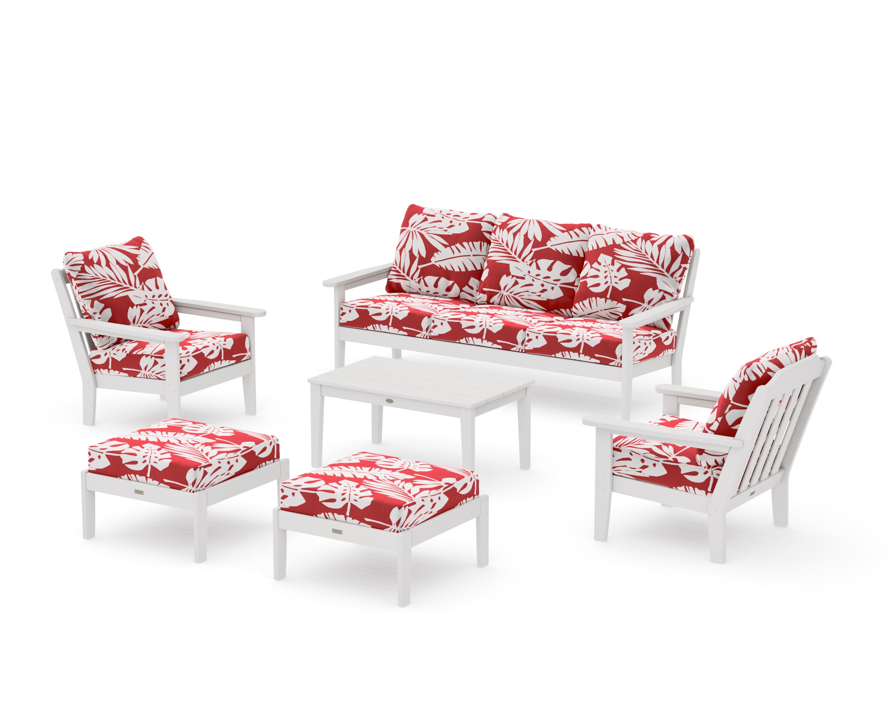 Cottage 6-Piece Lounge Sofa Set in Vintage White / Leaf Crimson