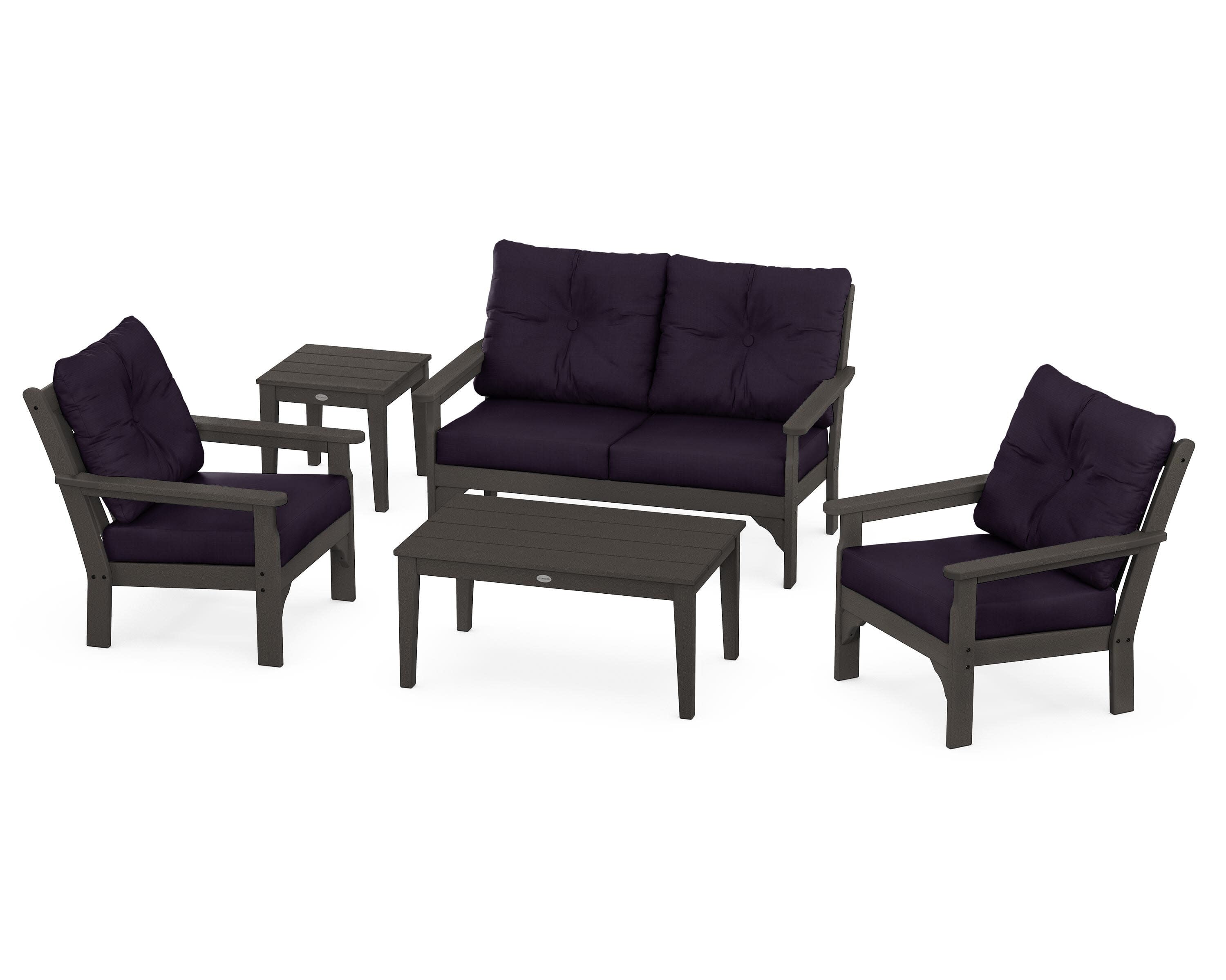 Vineyard 5-Piece Deep Seating Set in Vintage Coffee / Navy Linen