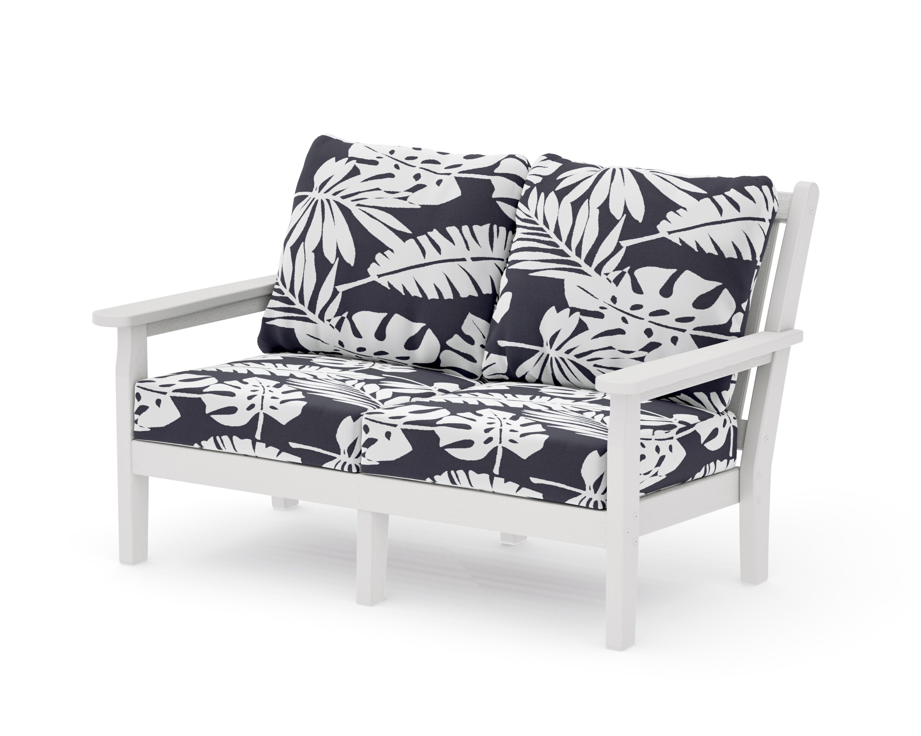 Chippendale Deep Seating Loveseat in Vintage White / Leaf Navy