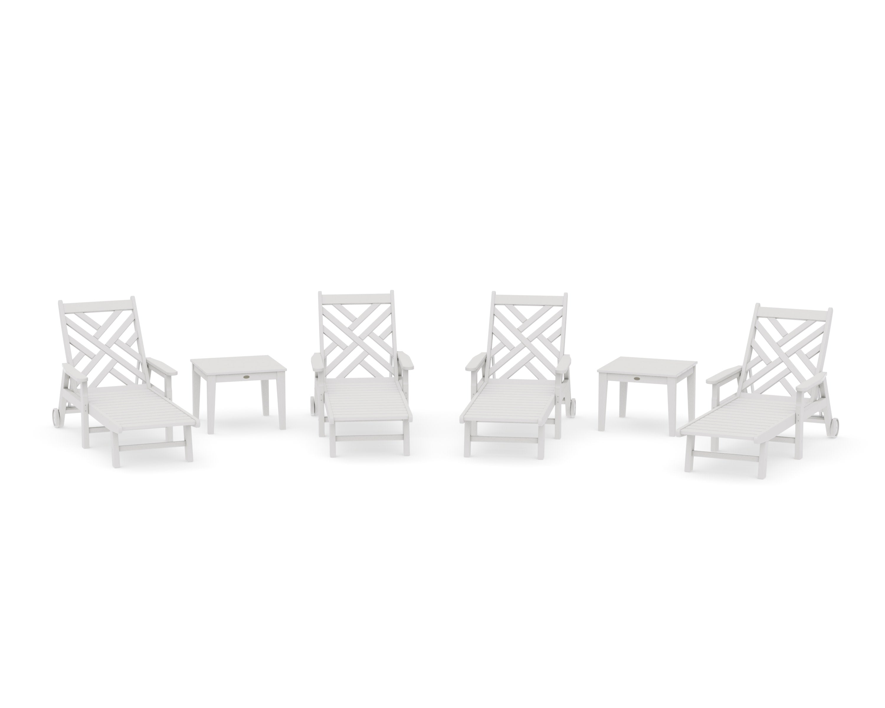 Chippendale 6-Piece Chaise Set with Arms and Wheels in Vintage White