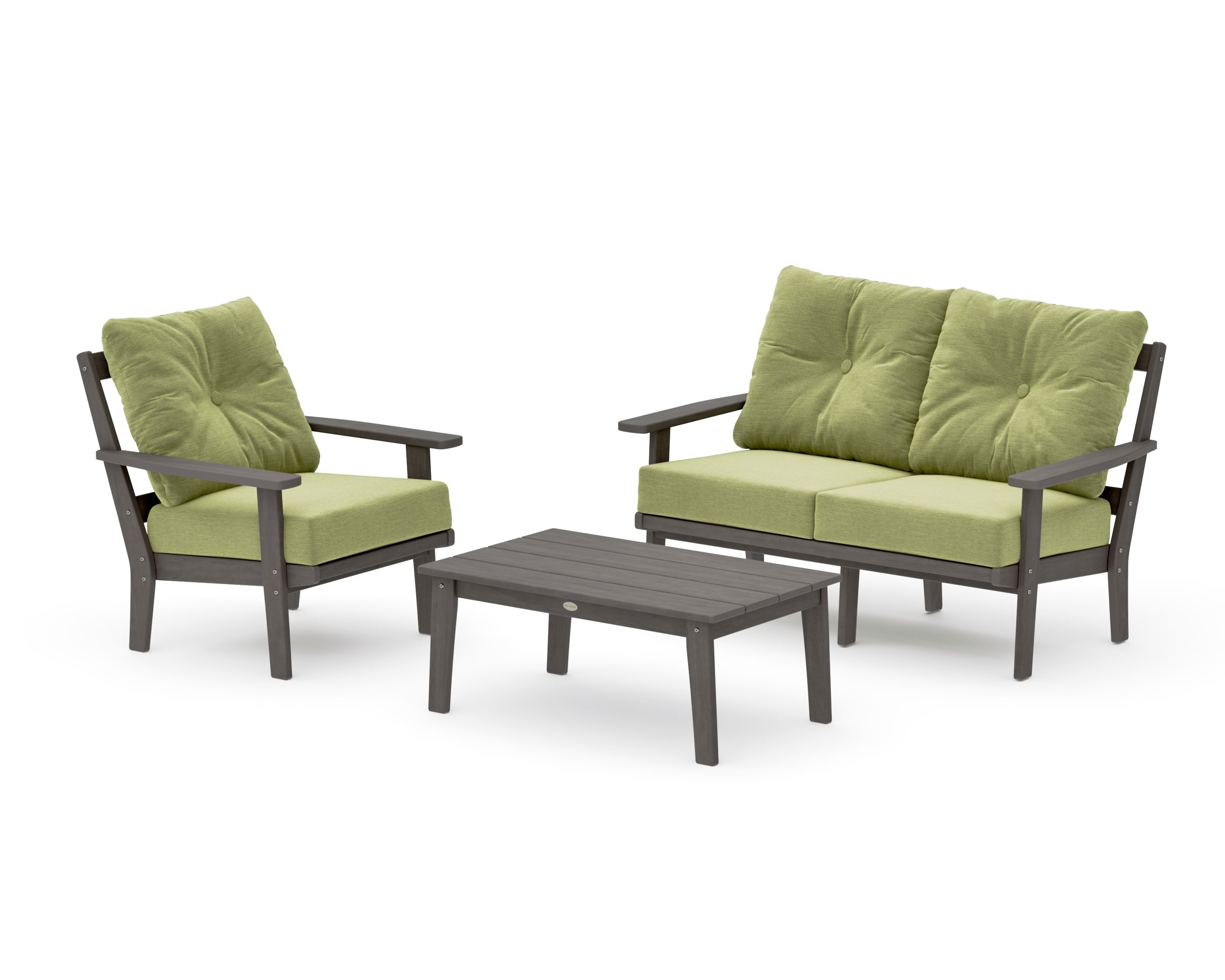 Prairie 3-Piece Deep Seating Set with Loveseat in Driftwood / Chartreuse Boucle