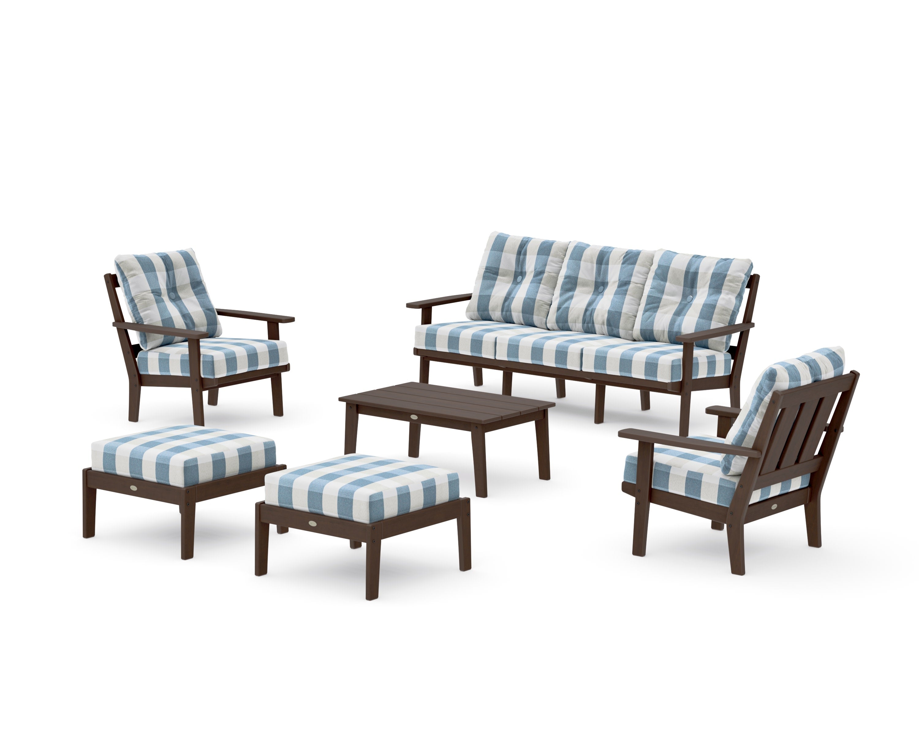 Oxford 6-Piece Lounge Sofa Set in Kona / Buffalo Plaid Sky Blue