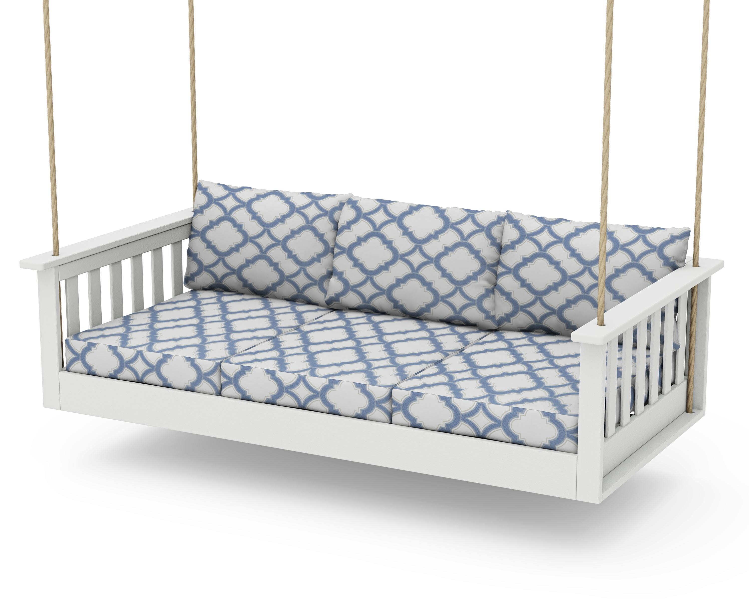 Vineyard Daybed Swing in Vintage White / Trellis Sky Blue