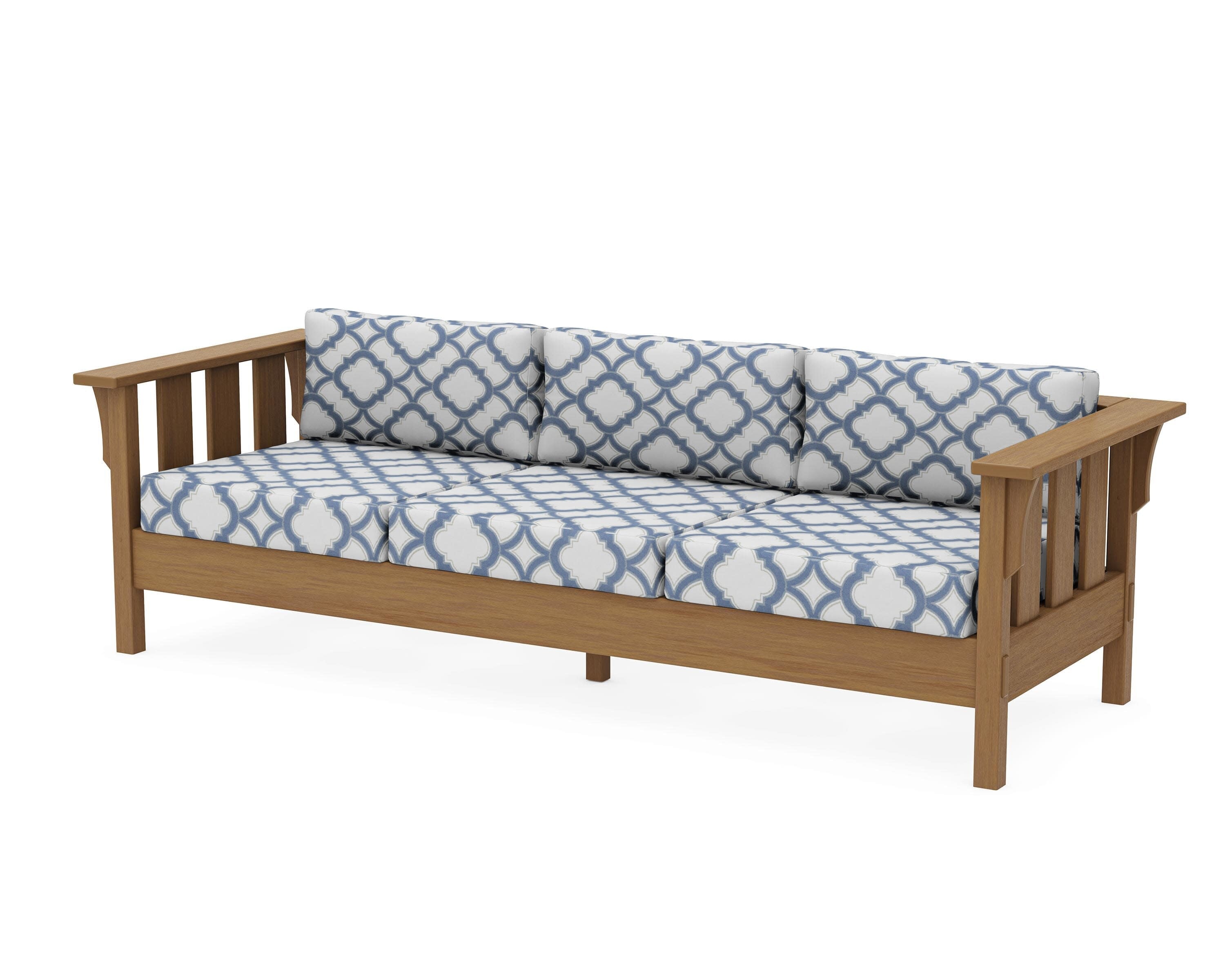 Acadia Deep Seating Sofa in Natural / Trellis Sky Blue