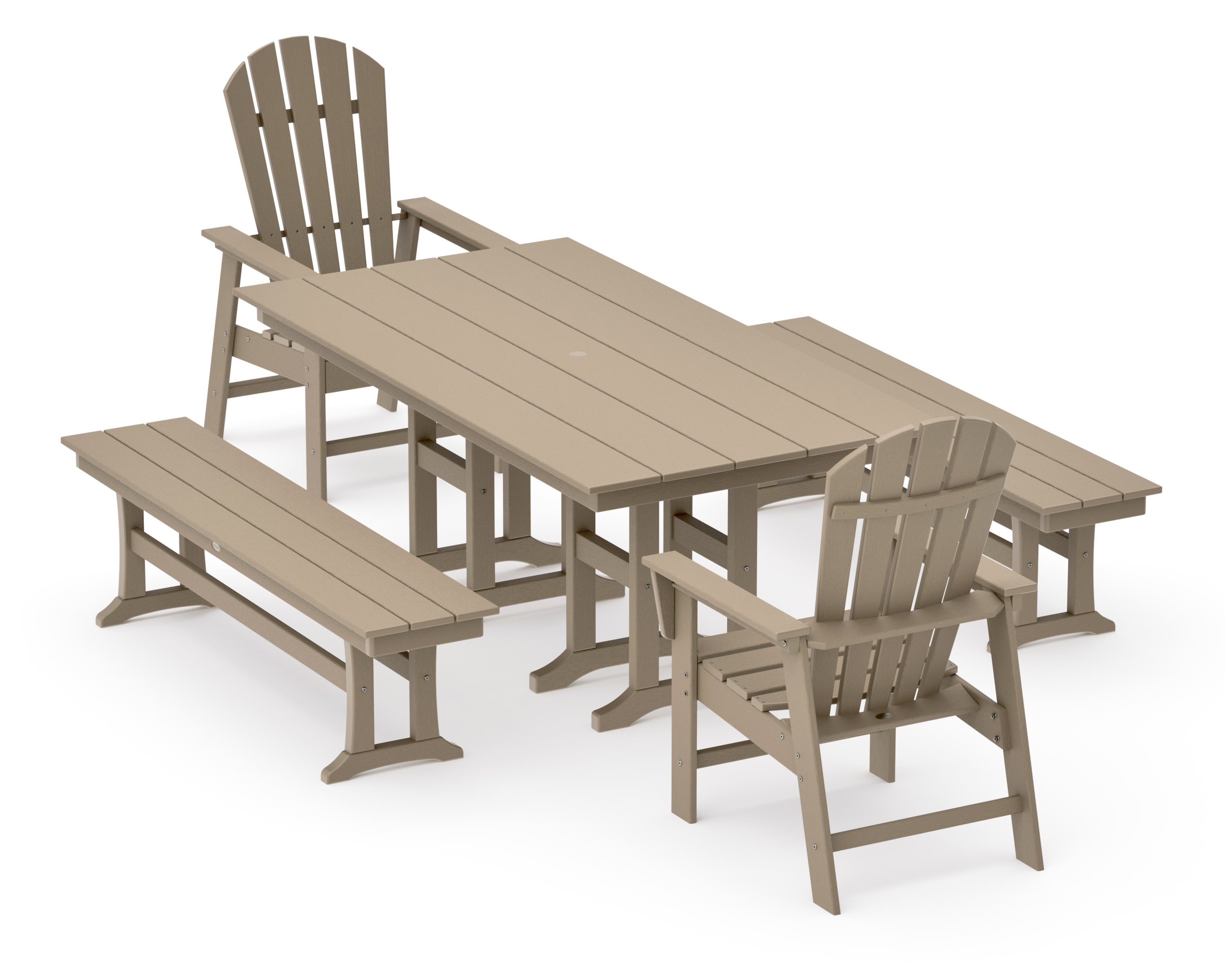 South Beach 5-Piece Farmhouse Dining Set with Benches in Vintage Sahara