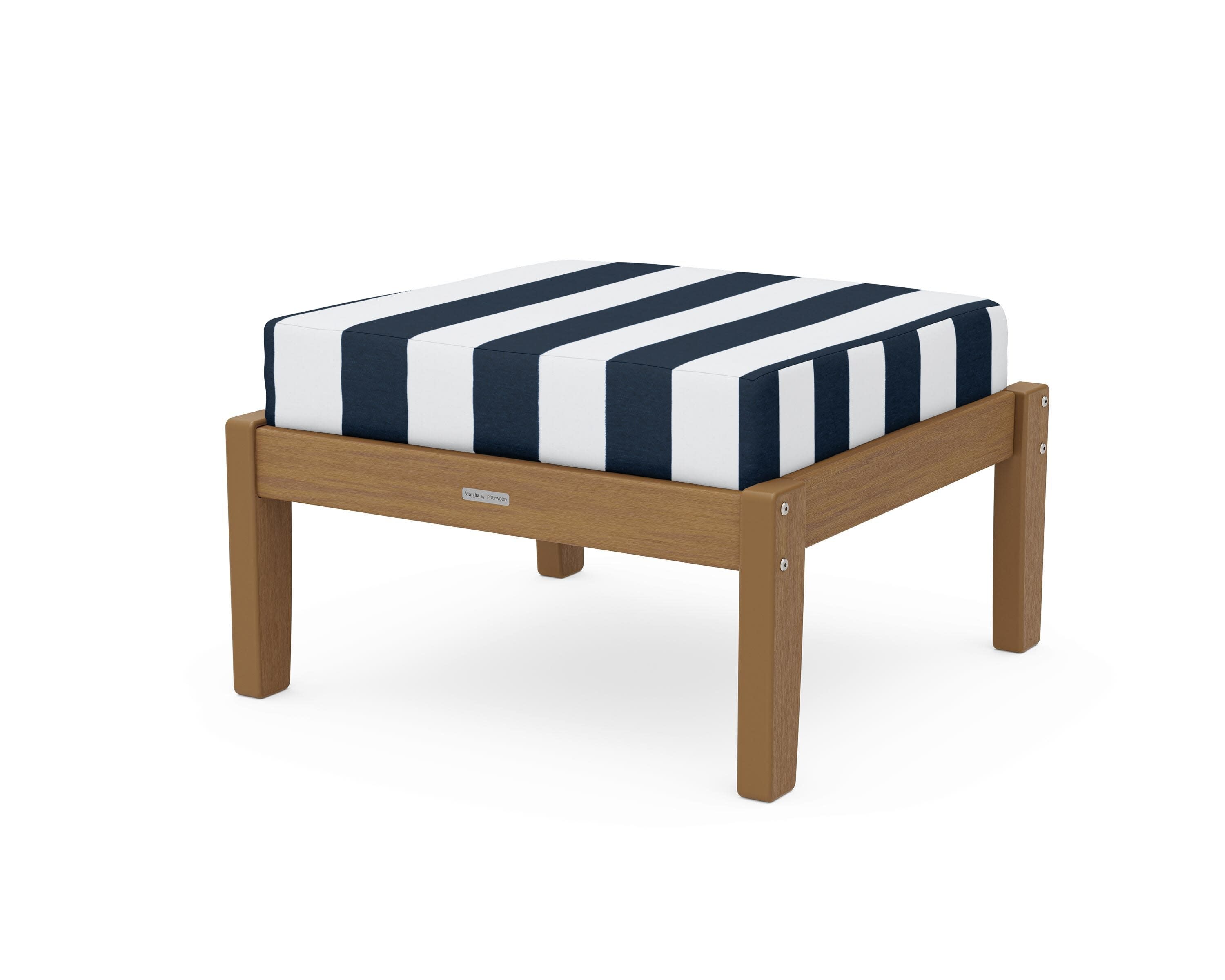 Chinoiserie Deep Seating Ottoman in Natural / Cabana Stripe Marine Indigo