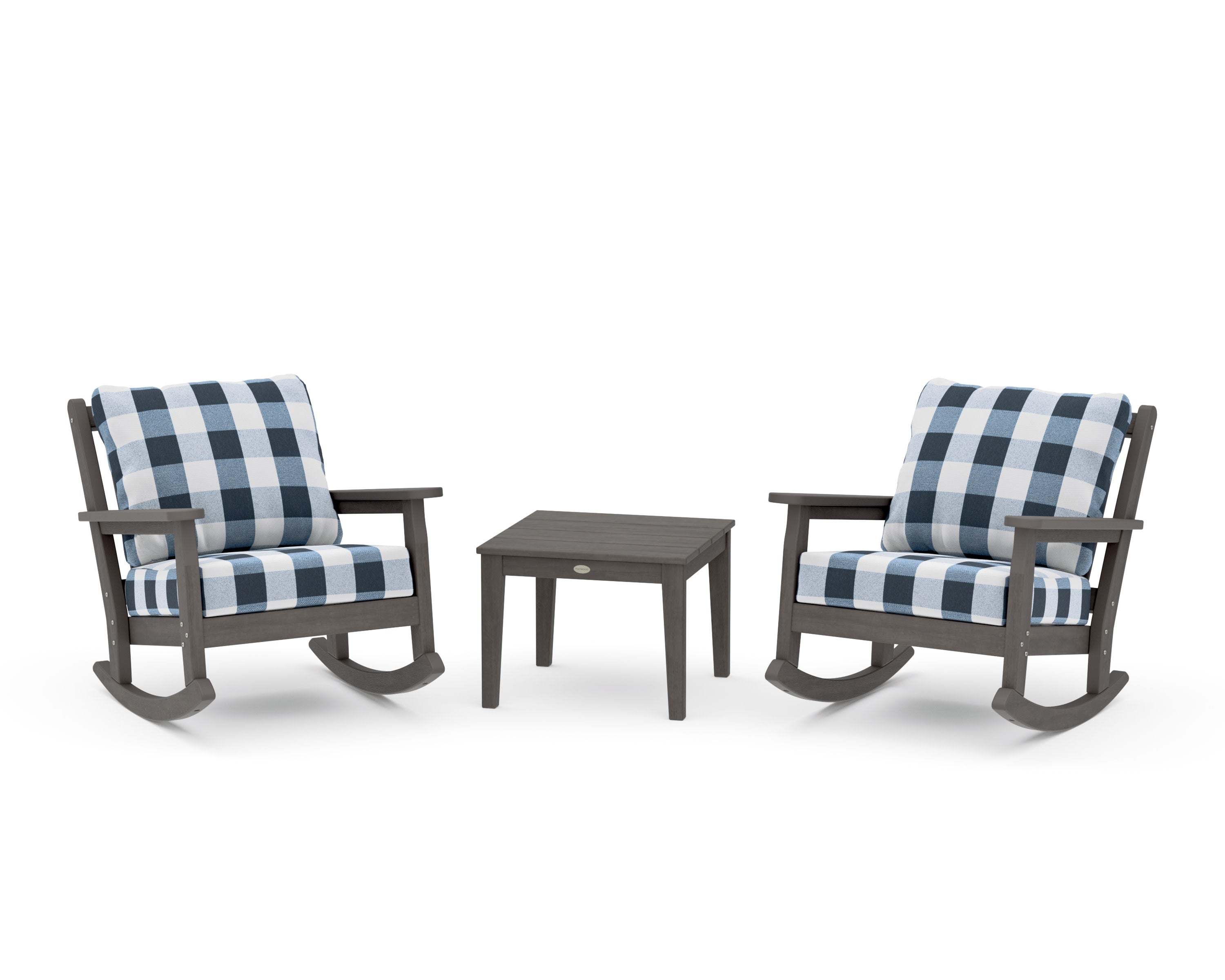 Chippendale 3-Piece Deep Seating Rocker Set in Driftwood / Buffalo Plaid Marine Indigo