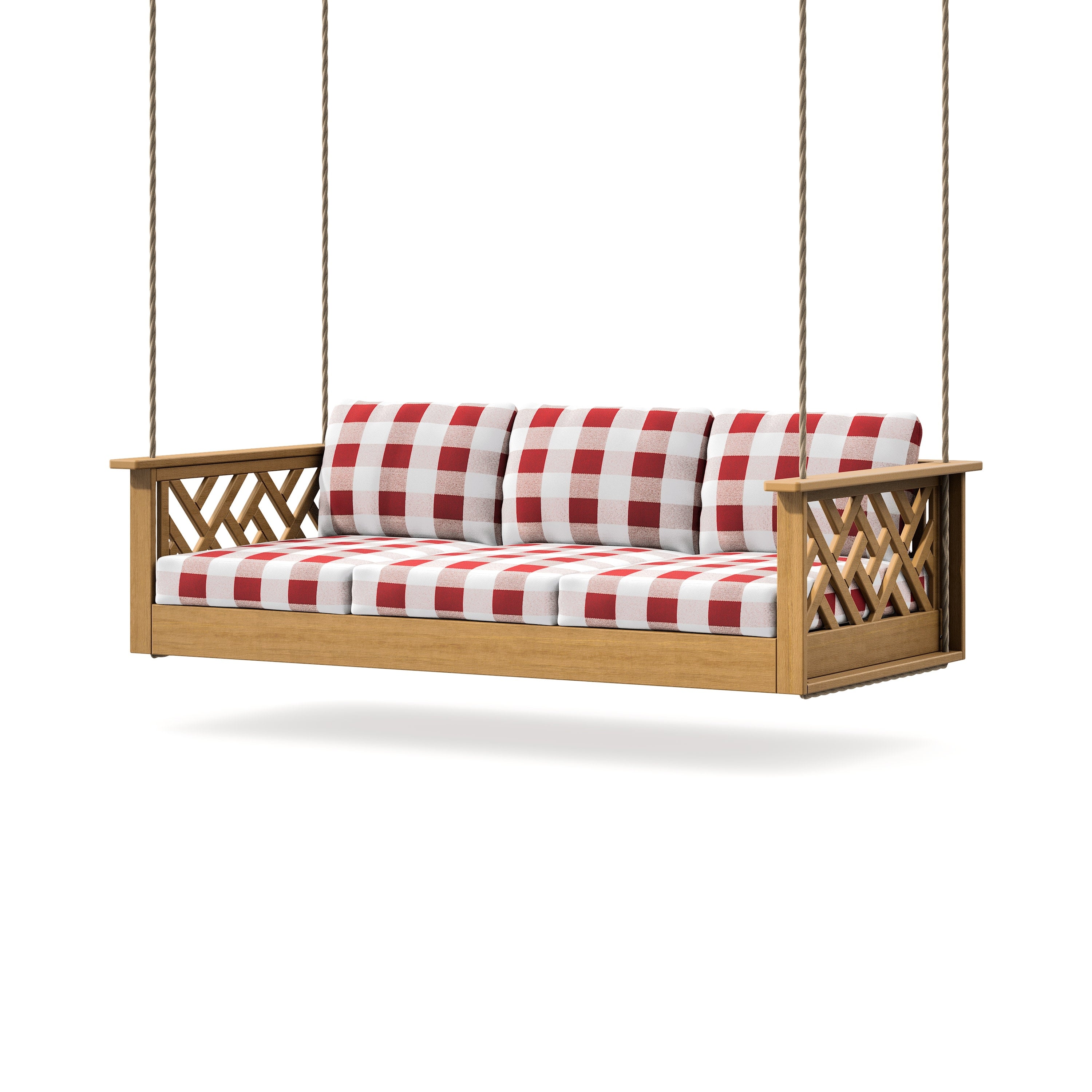 Chippendale Daybed Swing in Natural / Buffalo Plaid Crimson