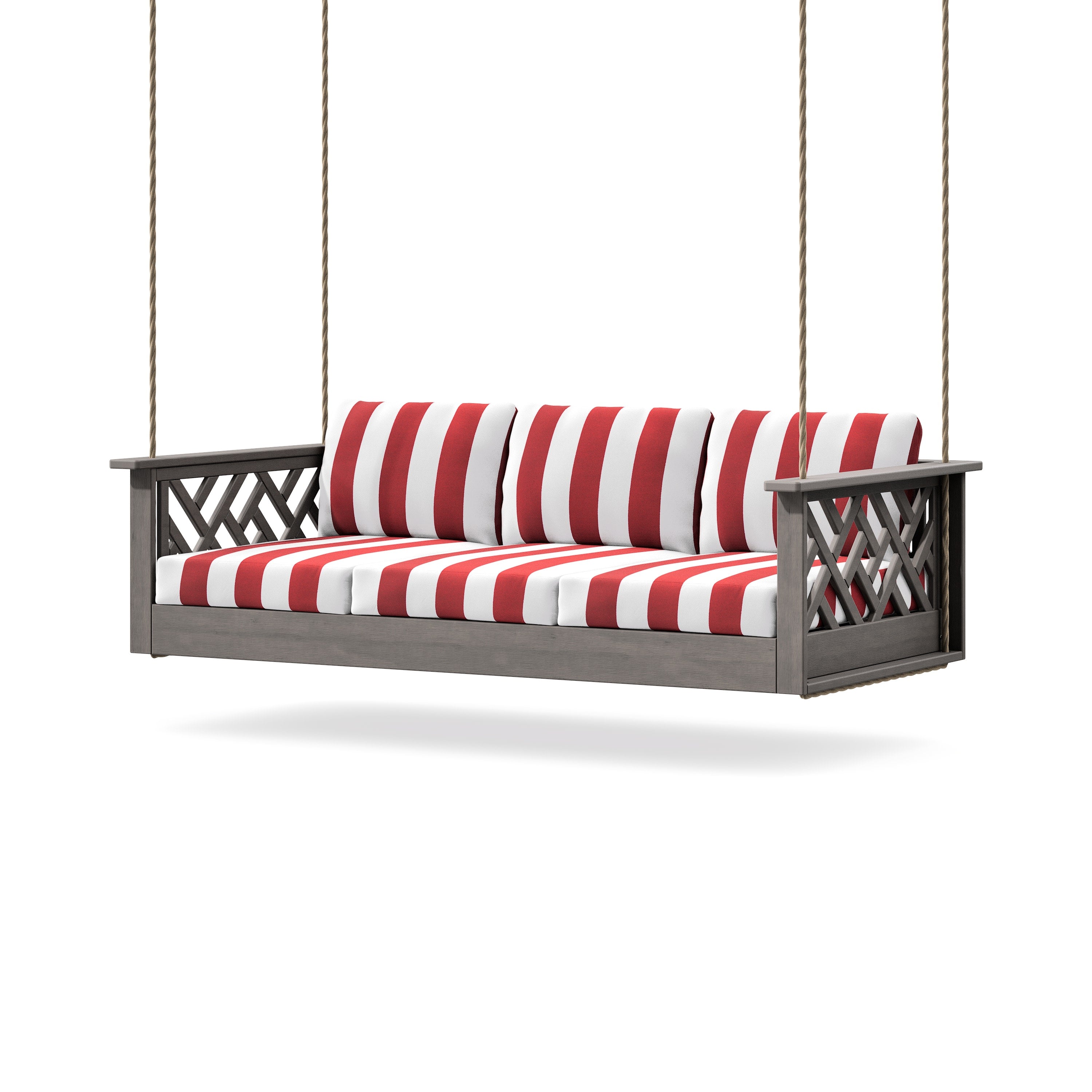 Chippendale Daybed Swing in Driftwood / Cabana Stripe Crimson