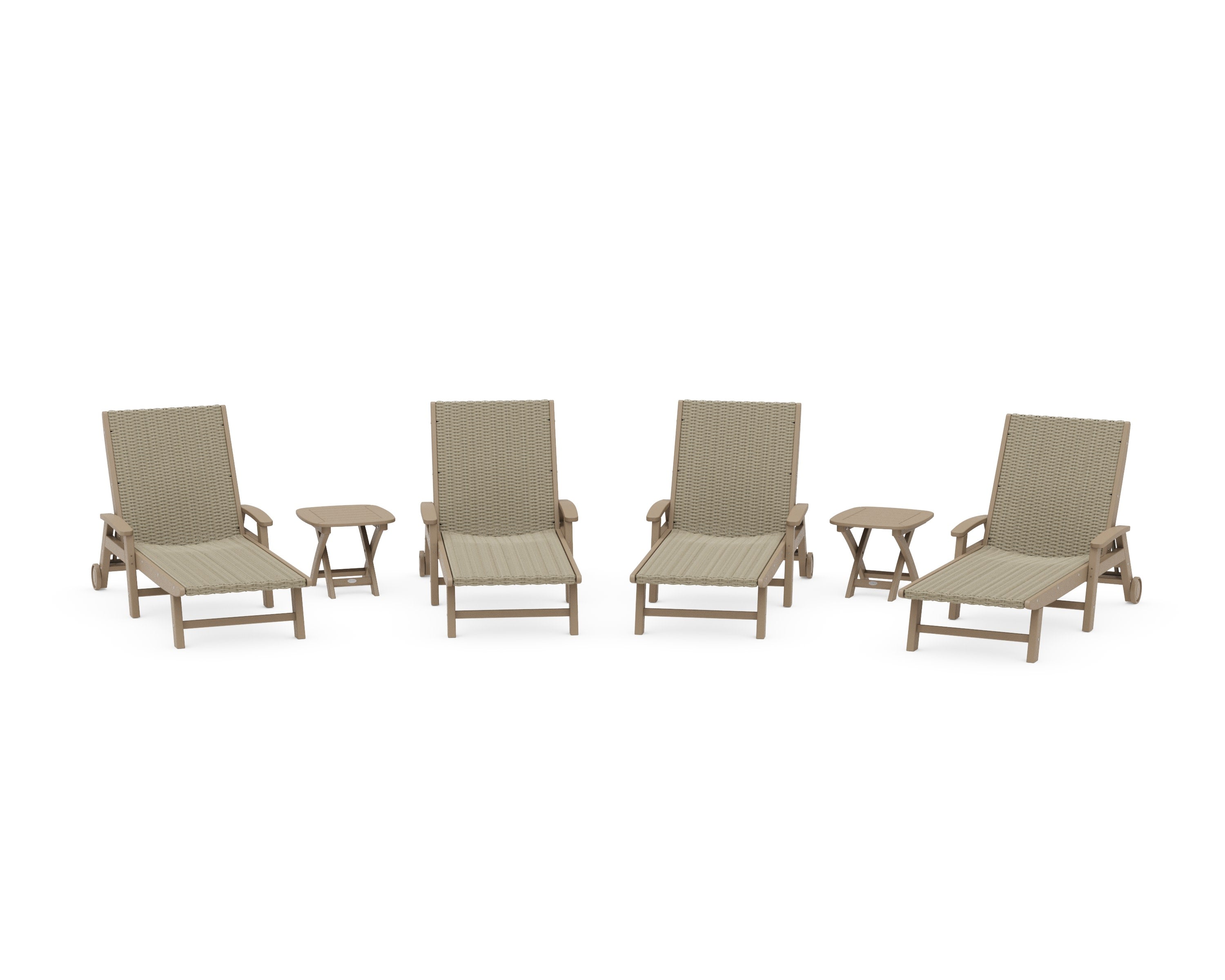 6- Piece Coastal Woven Chaise with Arms and Wheels Chaise Lounge Set in Vintage Sahara / Dune Grass