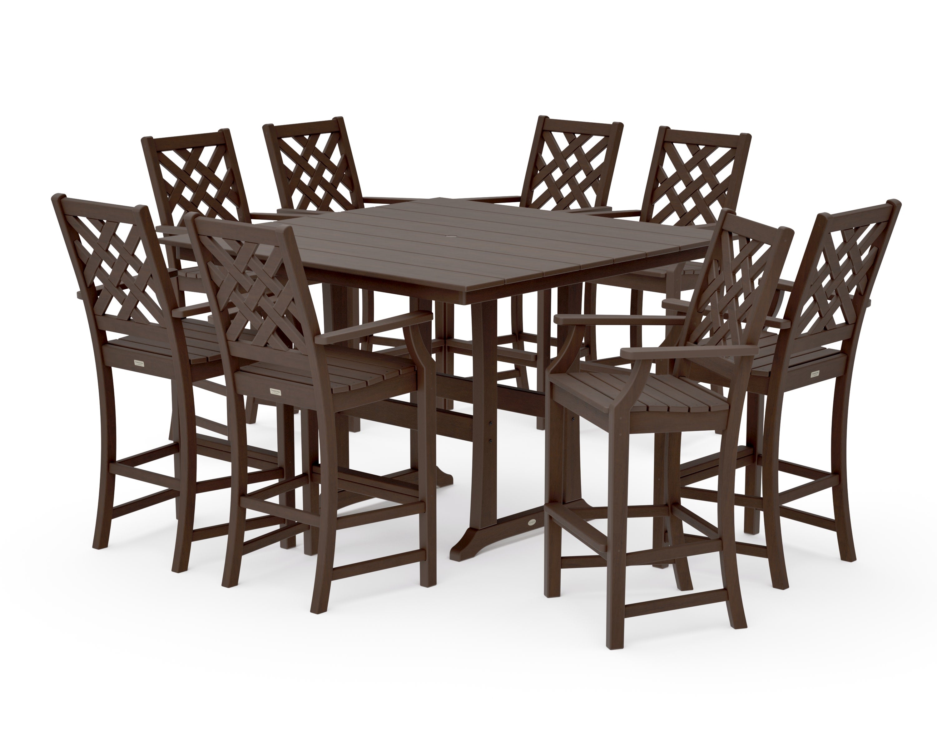 Wovendale 9-Piece Square Farmhouse Bar Set with Trestle Legs in Kona