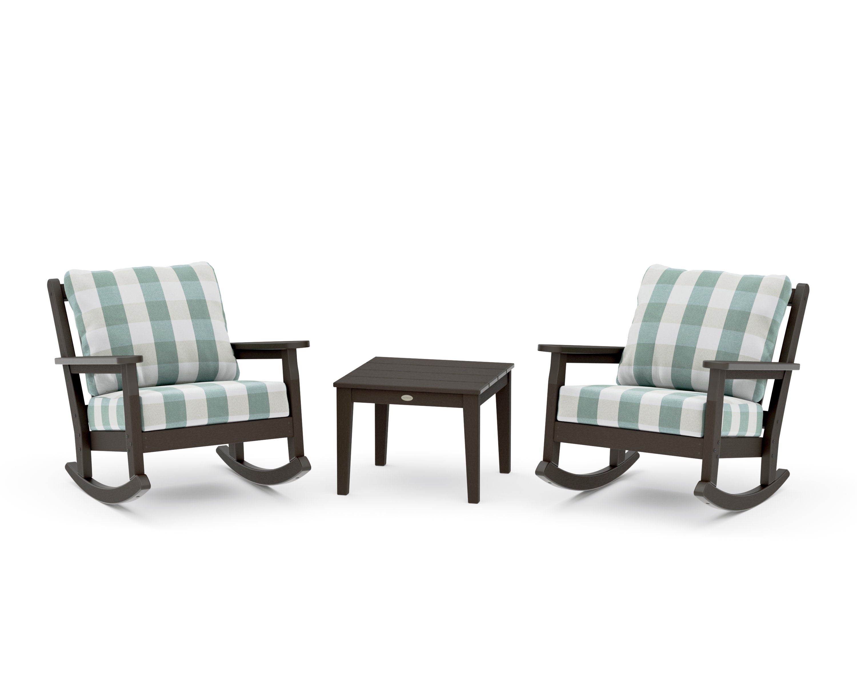 Chippendale 3-Piece Deep Seating Rocker Set in Vintage Coffee / Buffalo Plaid Glacier Spa