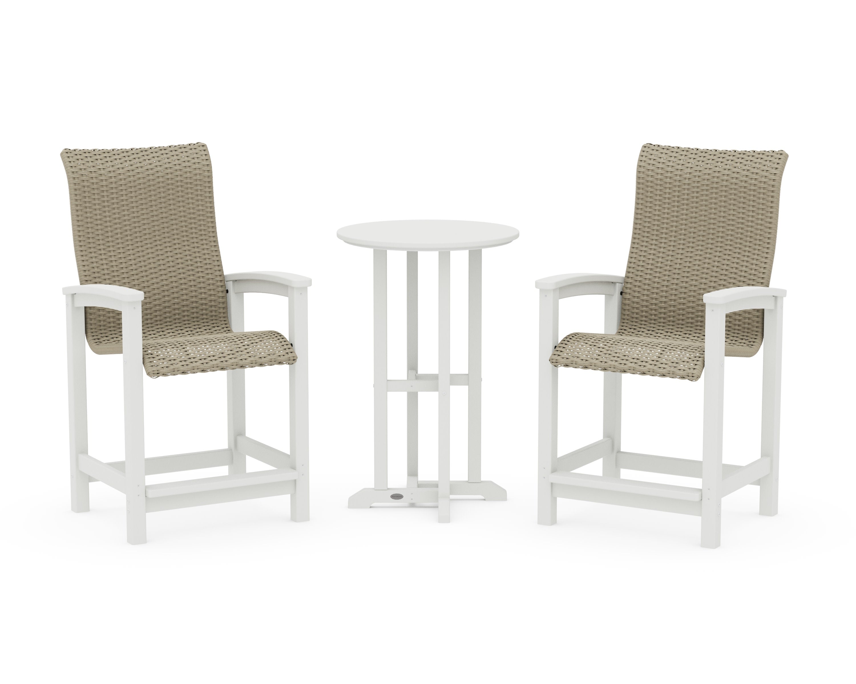 Coastal Woven High-Back 3-Piece Farmhouse Counter Set in Vintage White / Dune Grass