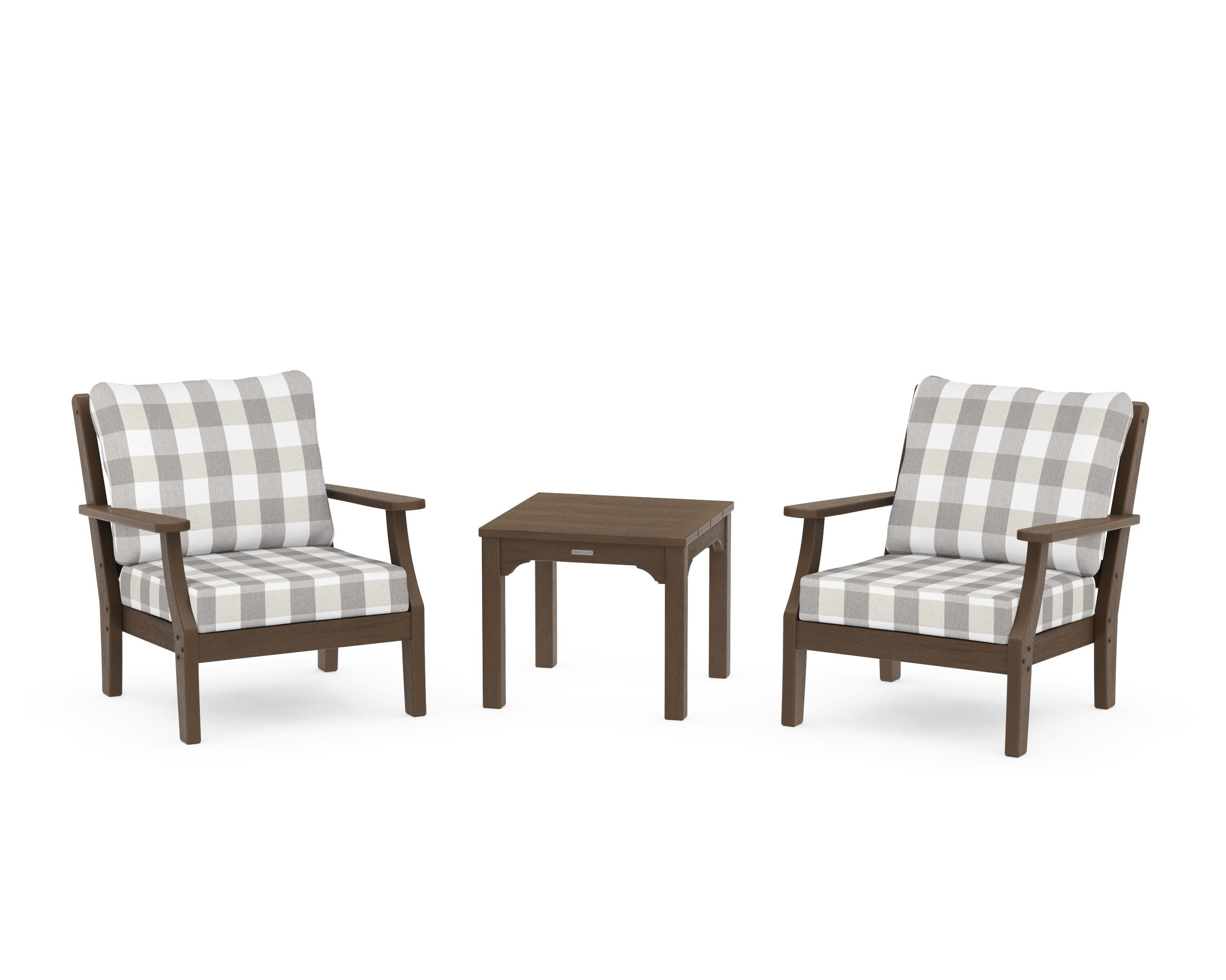 Chinoiserie 3-Piece Deep Seating Set in Kona / Buffalo Plaid Grey Mist