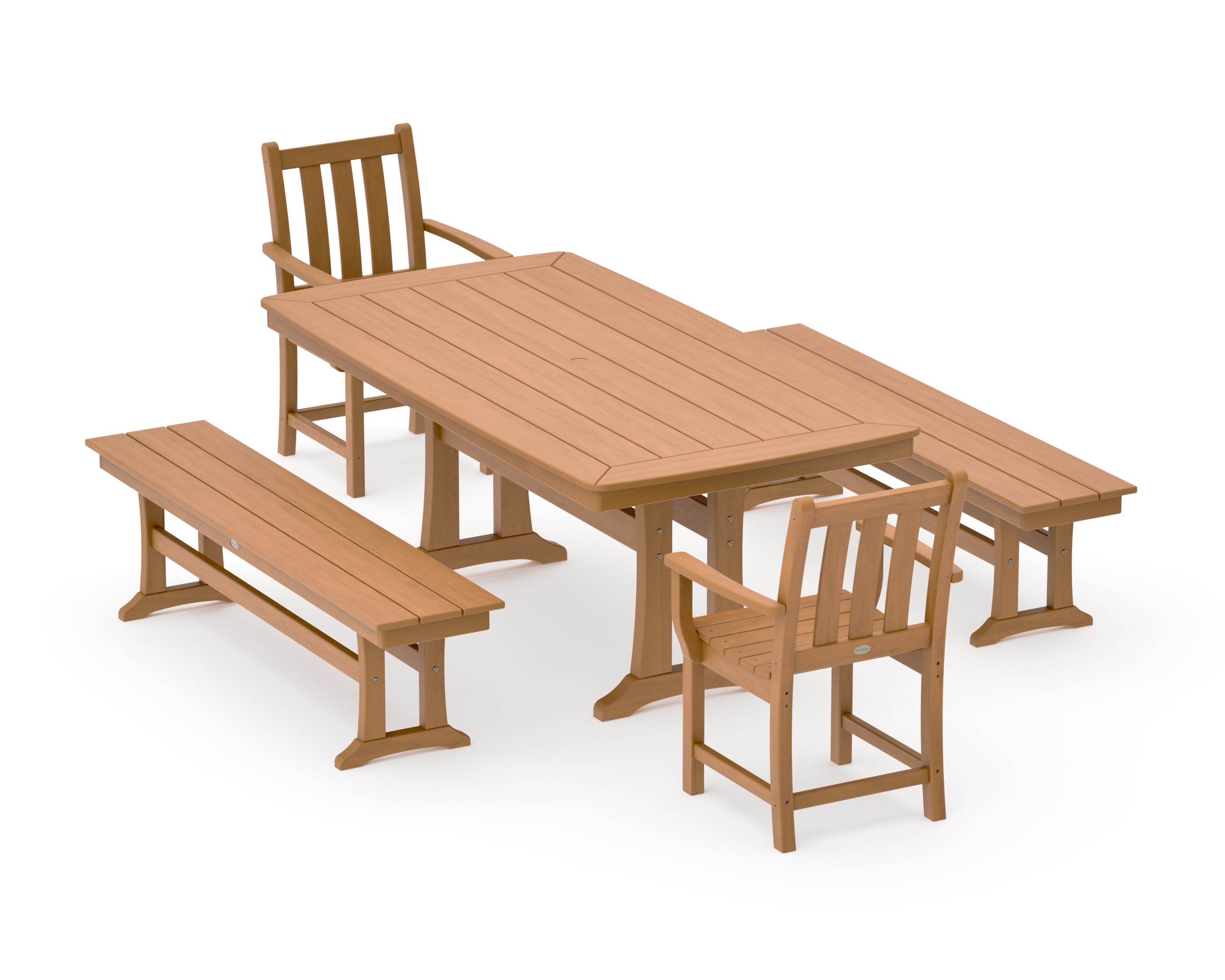 Traditional Garden 5-Piece Dining Set with Trestle Legs in Natural