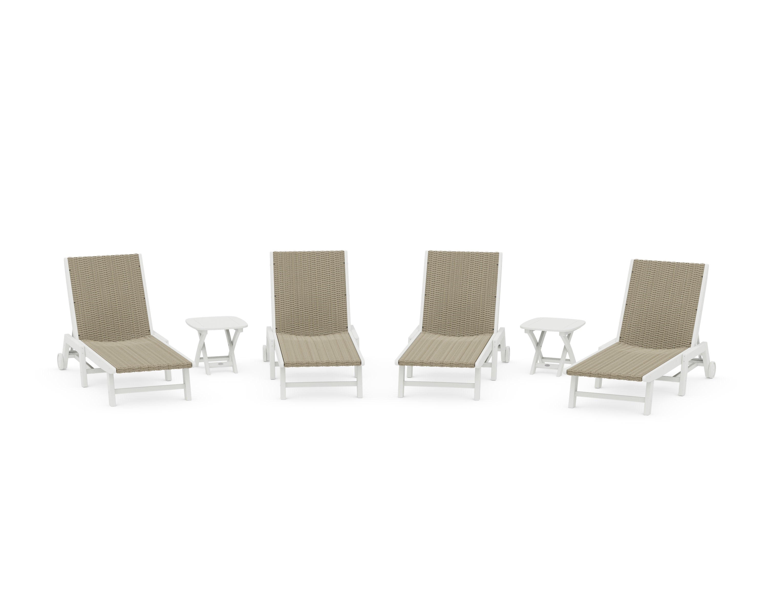 6- Piece Coastal Woven Chaise with Wheels Chaise Lounge Set in White / Dune Grass