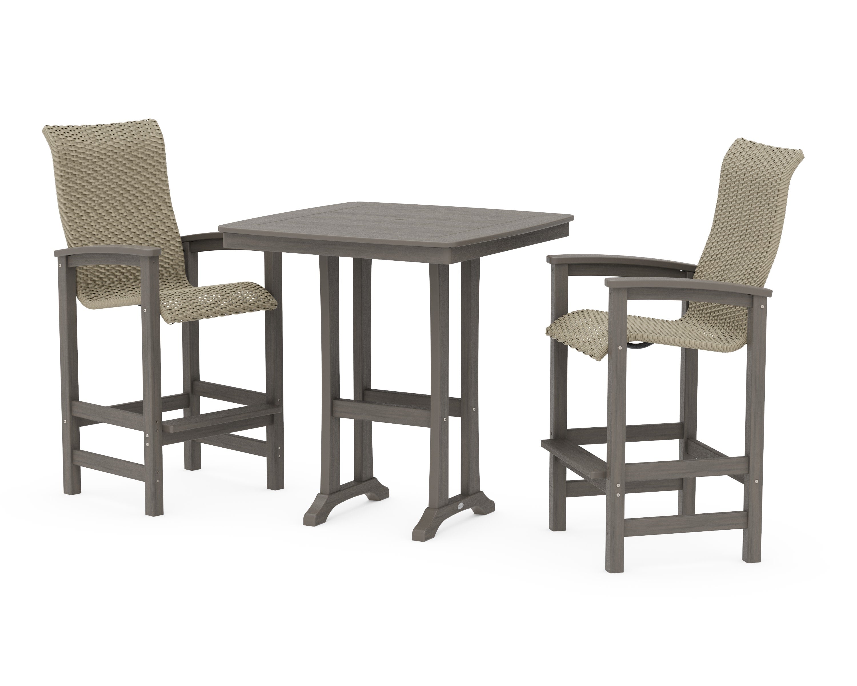 Coastal Woven High-Back 3-Piece Bar Set in Driftwood / Dune Grass