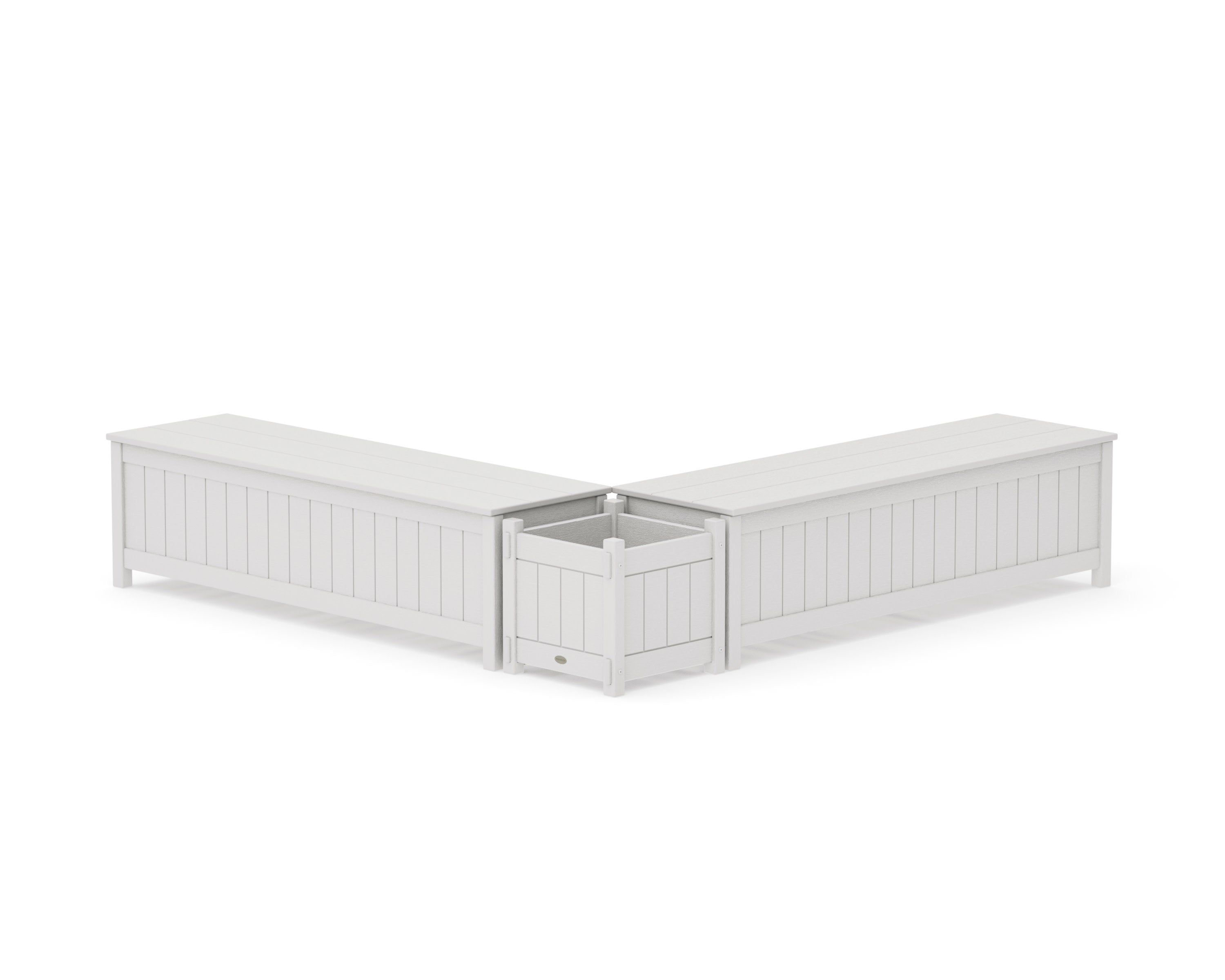 60" Vineyard L- Shaped Planter Storage Bench Set in Vintage White