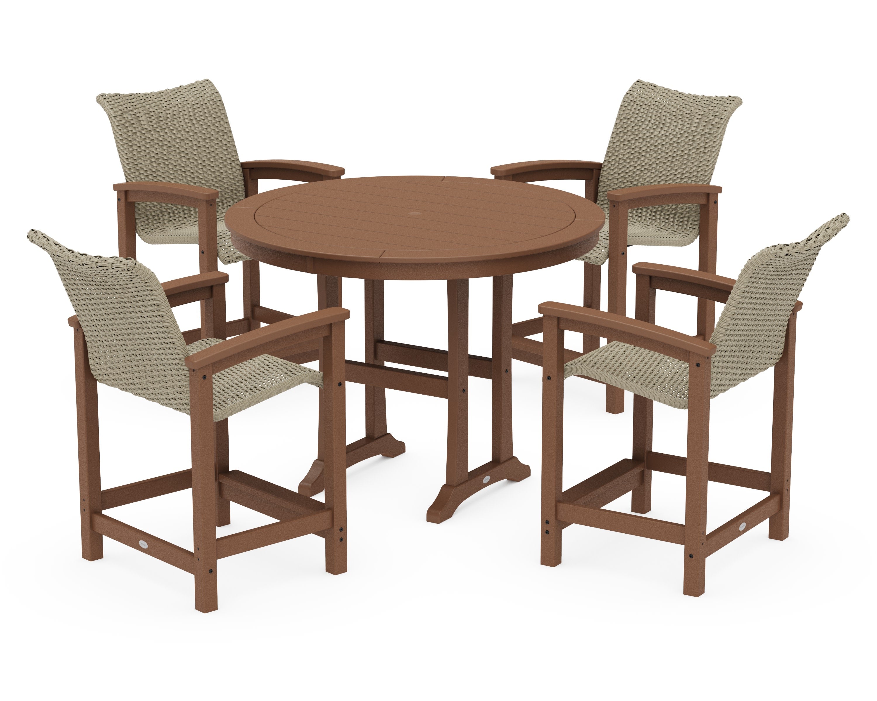 Coastal Woven 5-Piece Round Counter Set in Teak / Dune Grass