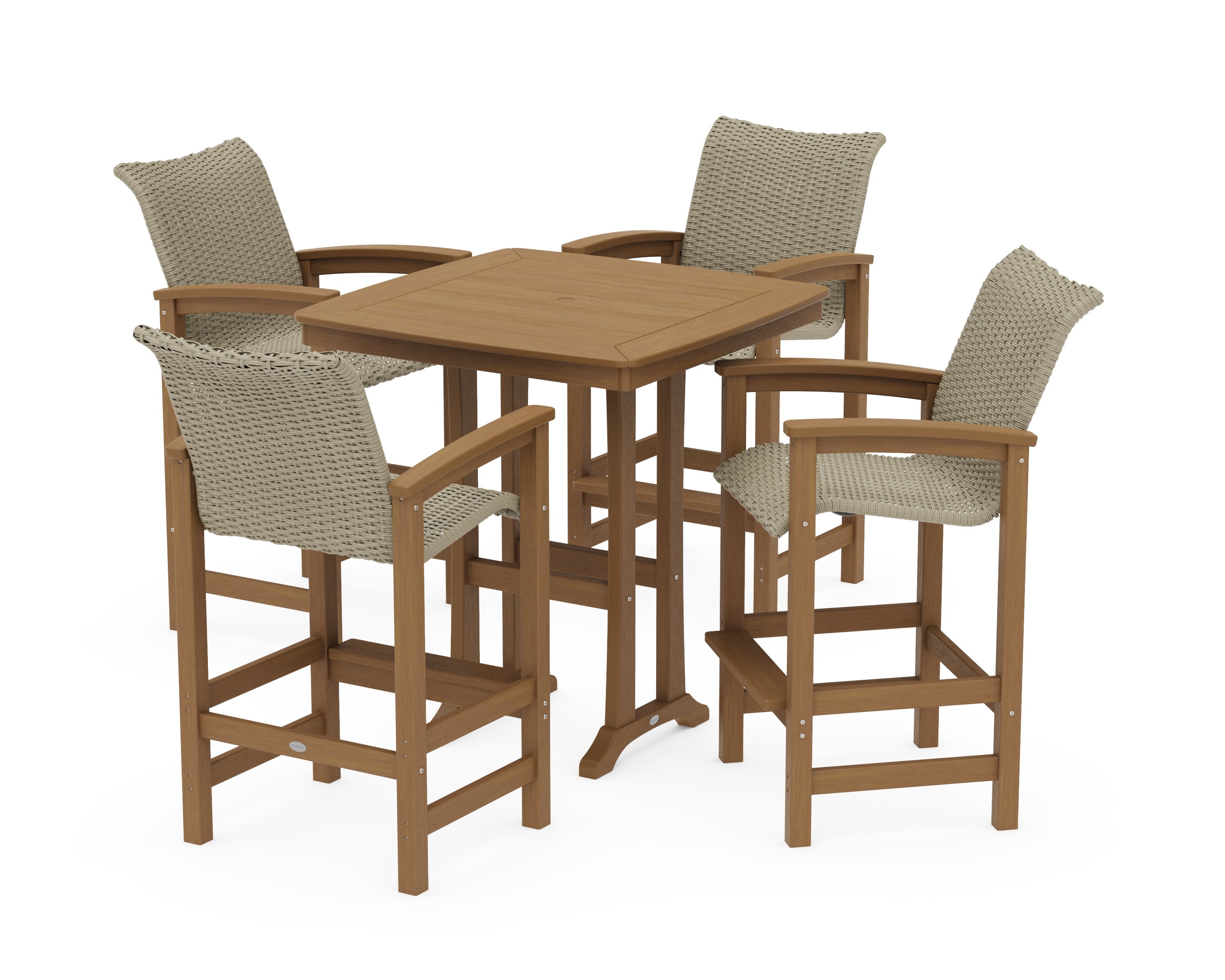 Coastal Woven 5-Piece Bar Set with Trestle Legs in Natural / Dune Grass