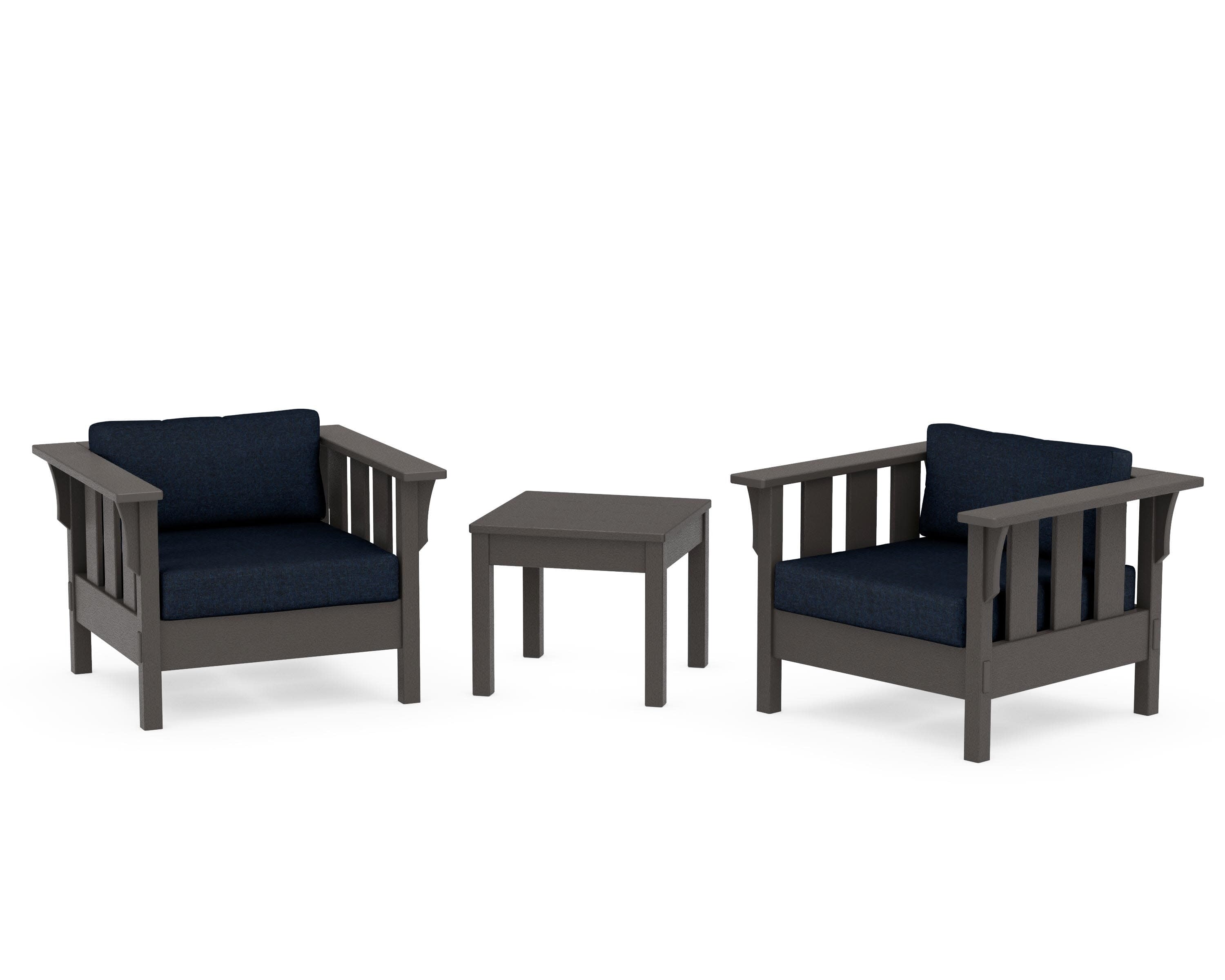 Acadia 3-Piece Deep Seating Set in Vintage Coffee / Marine Indigo