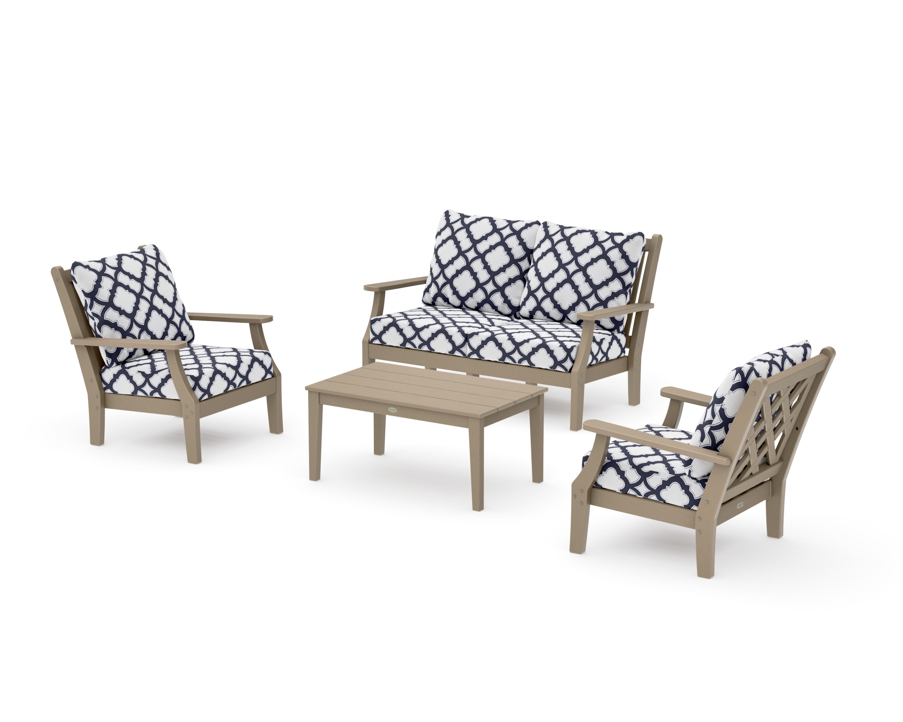 Wovendale 4-Piece Deep Seating Set with Loveseat in Vintage Sahara / Trellis Navy