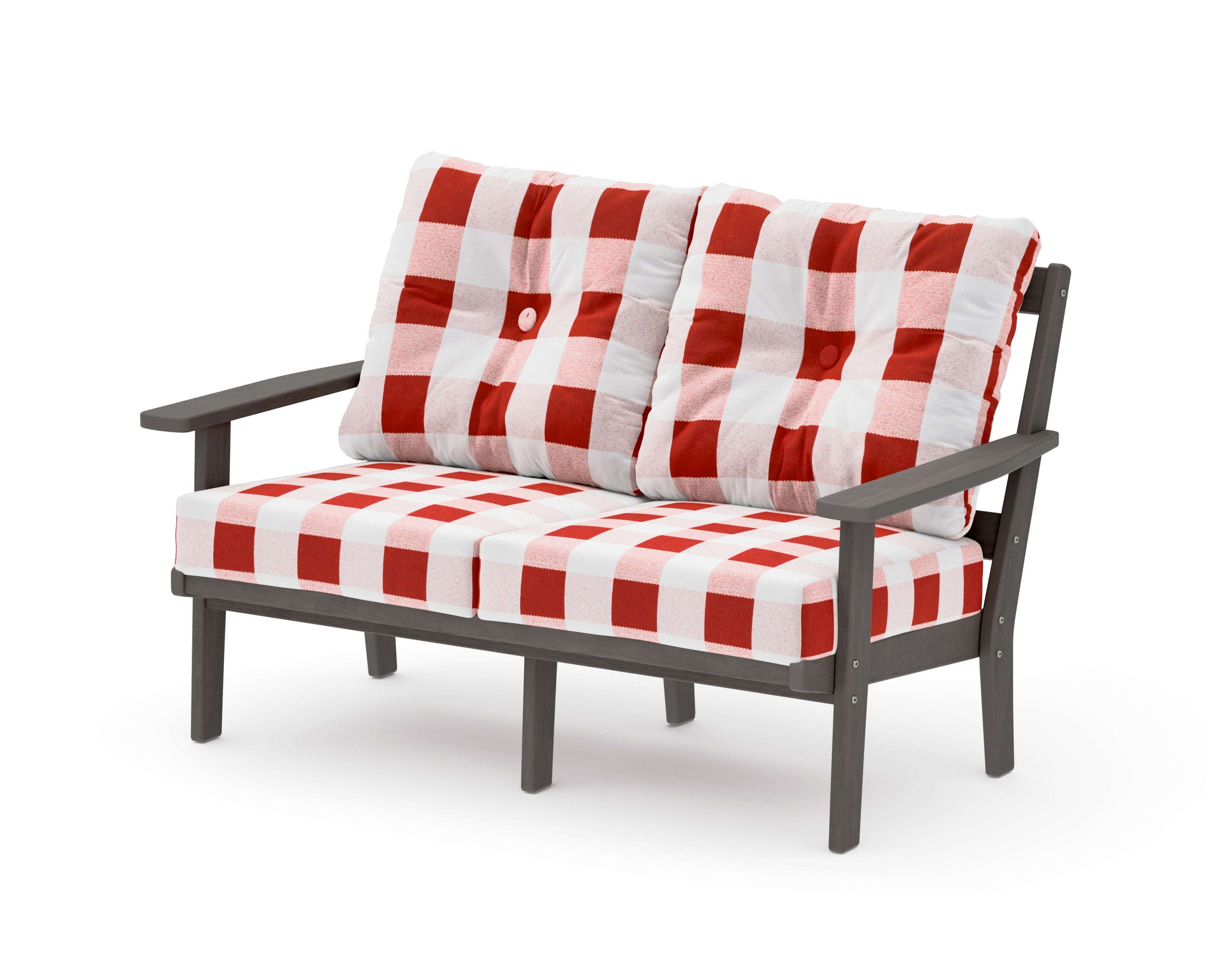 Oxford Deep SeatingLoveseat in Driftwood / Buffalo Plaid Crimson