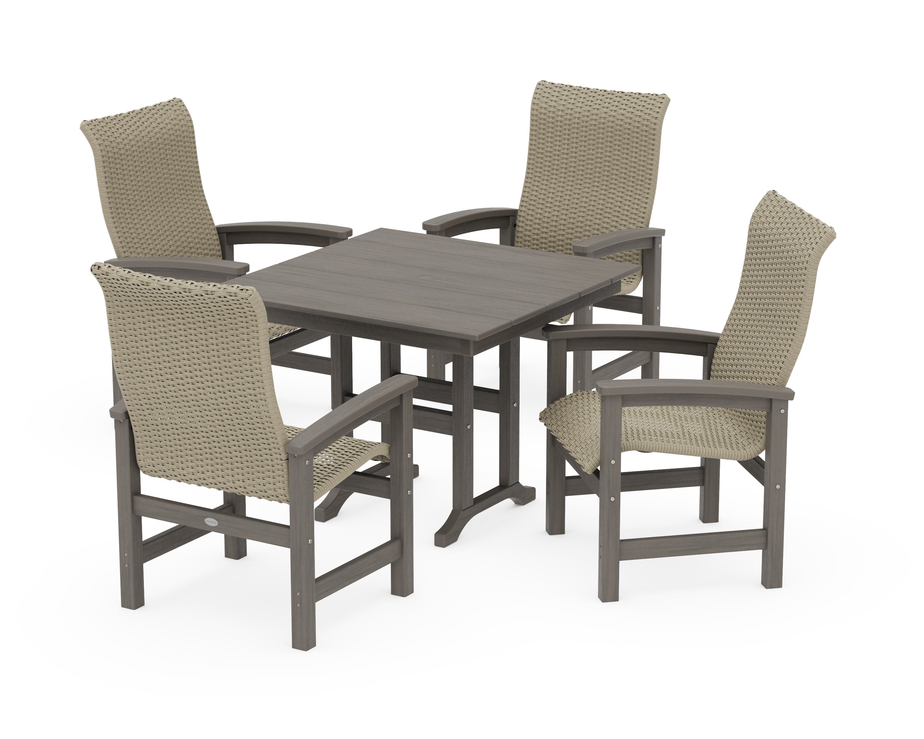 Coastal Woven High-Back 5-Piece Farmhouse Dining Set in Driftwood / Dune Grass