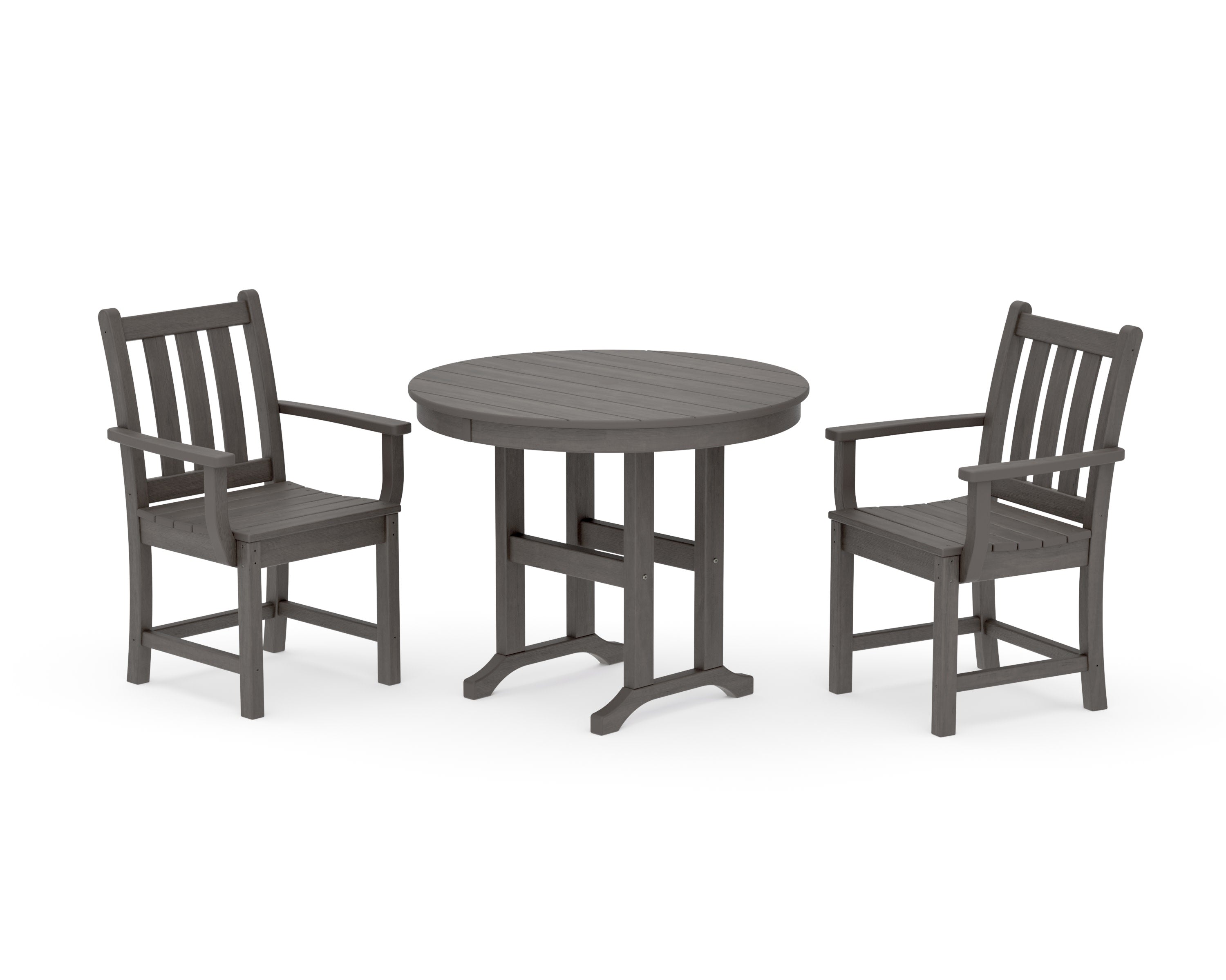 Traditional Garden 3-Piece Round Dining Set in Driftwood