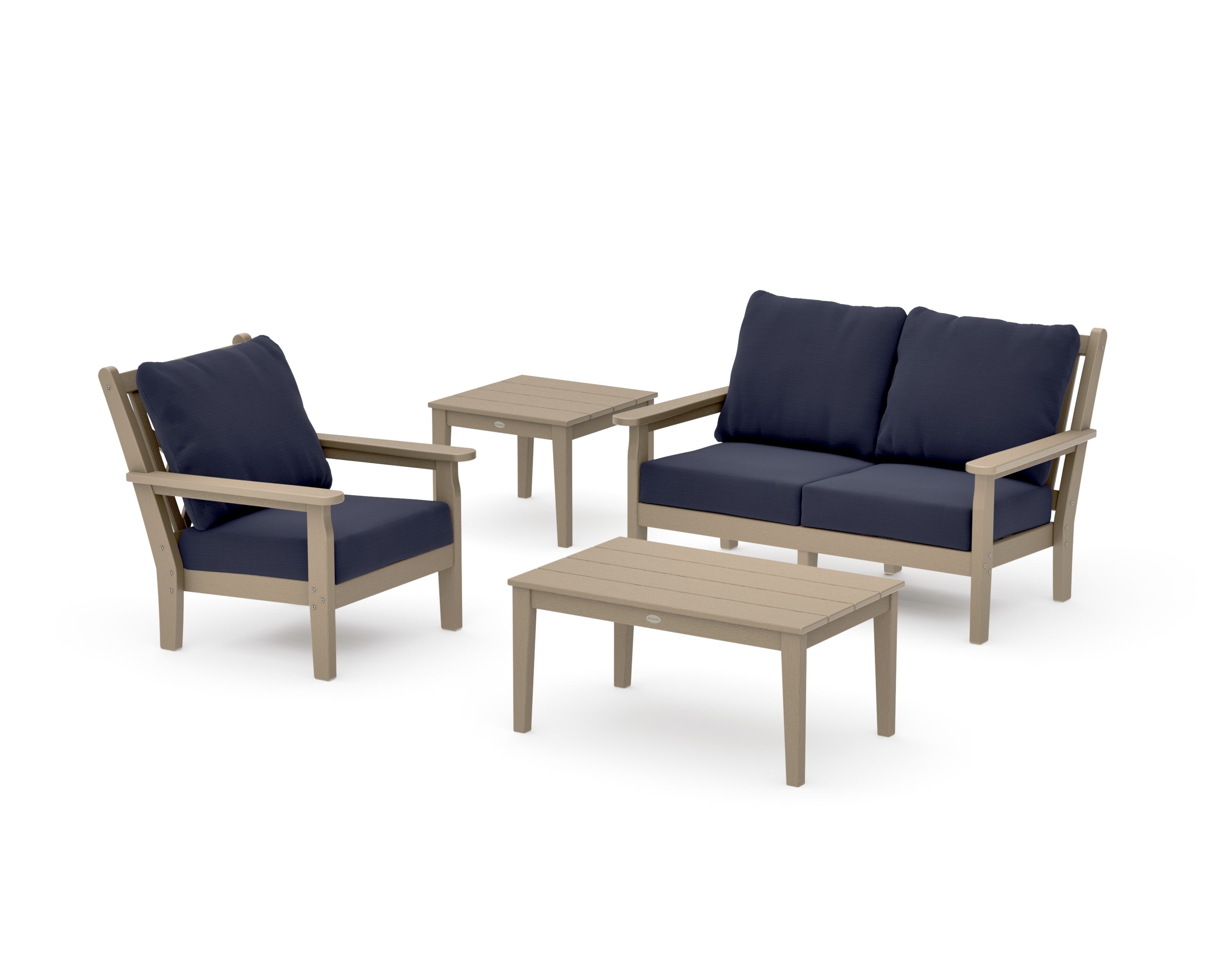 Chippendale 4-Piece Deep Seating Set in Vintage Sahara / Navy Linen