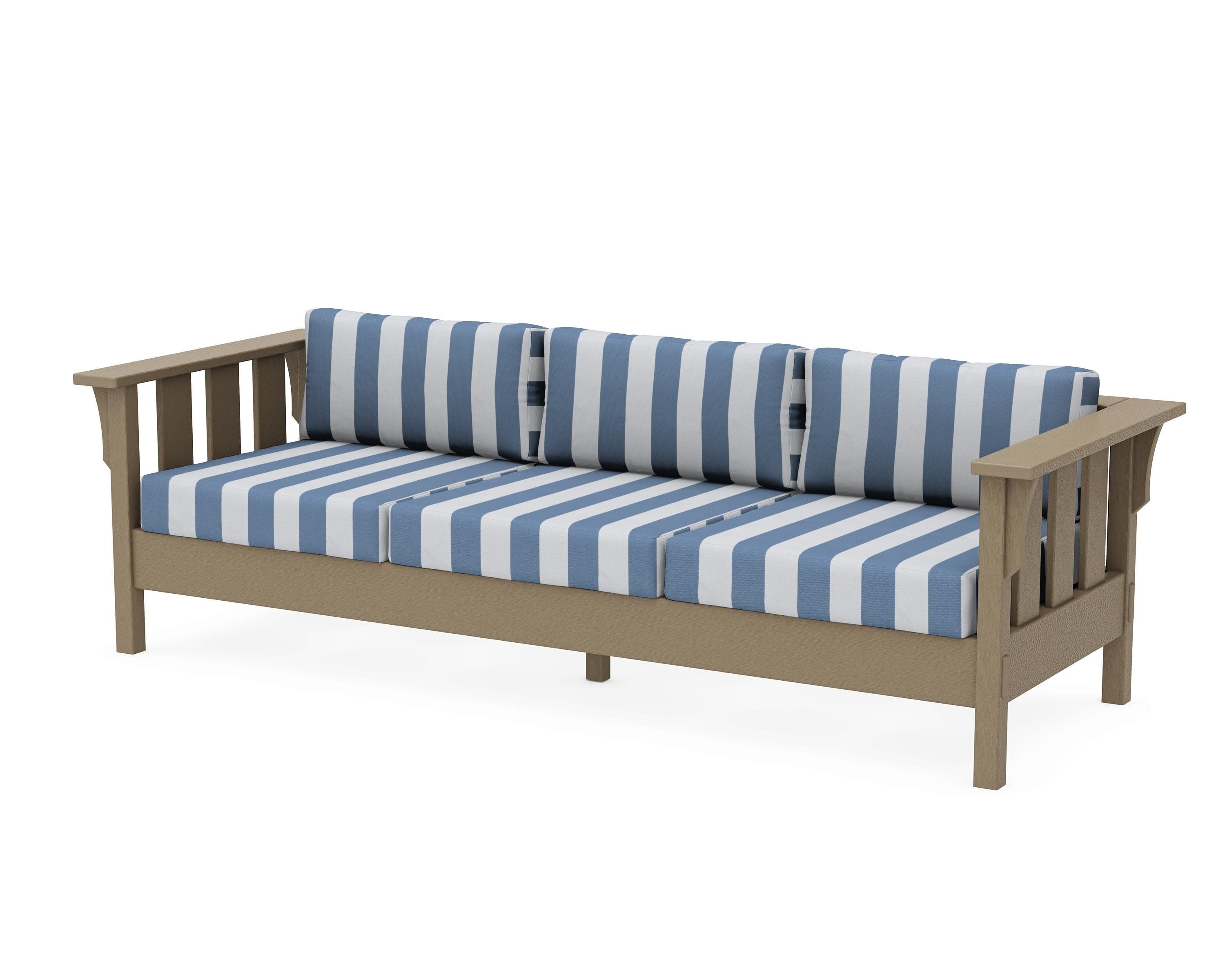 Acadia Deep Seating Sofa in Vintage Sahara / Cabana Stripe Sky Blue