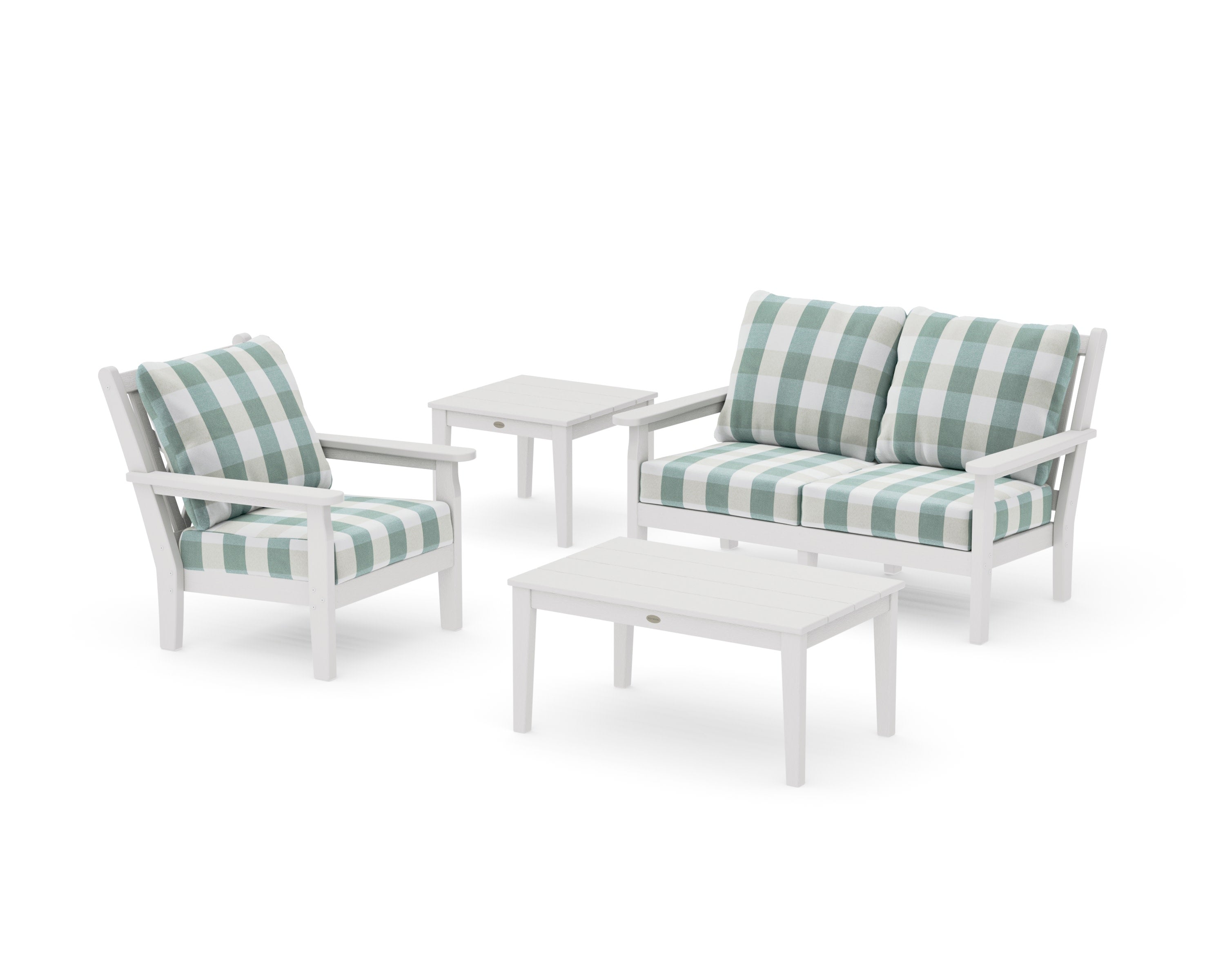 Chippendale 4-Piece Deep Seating Set in Vintage White / Buffalo Plaid Glacier Spa