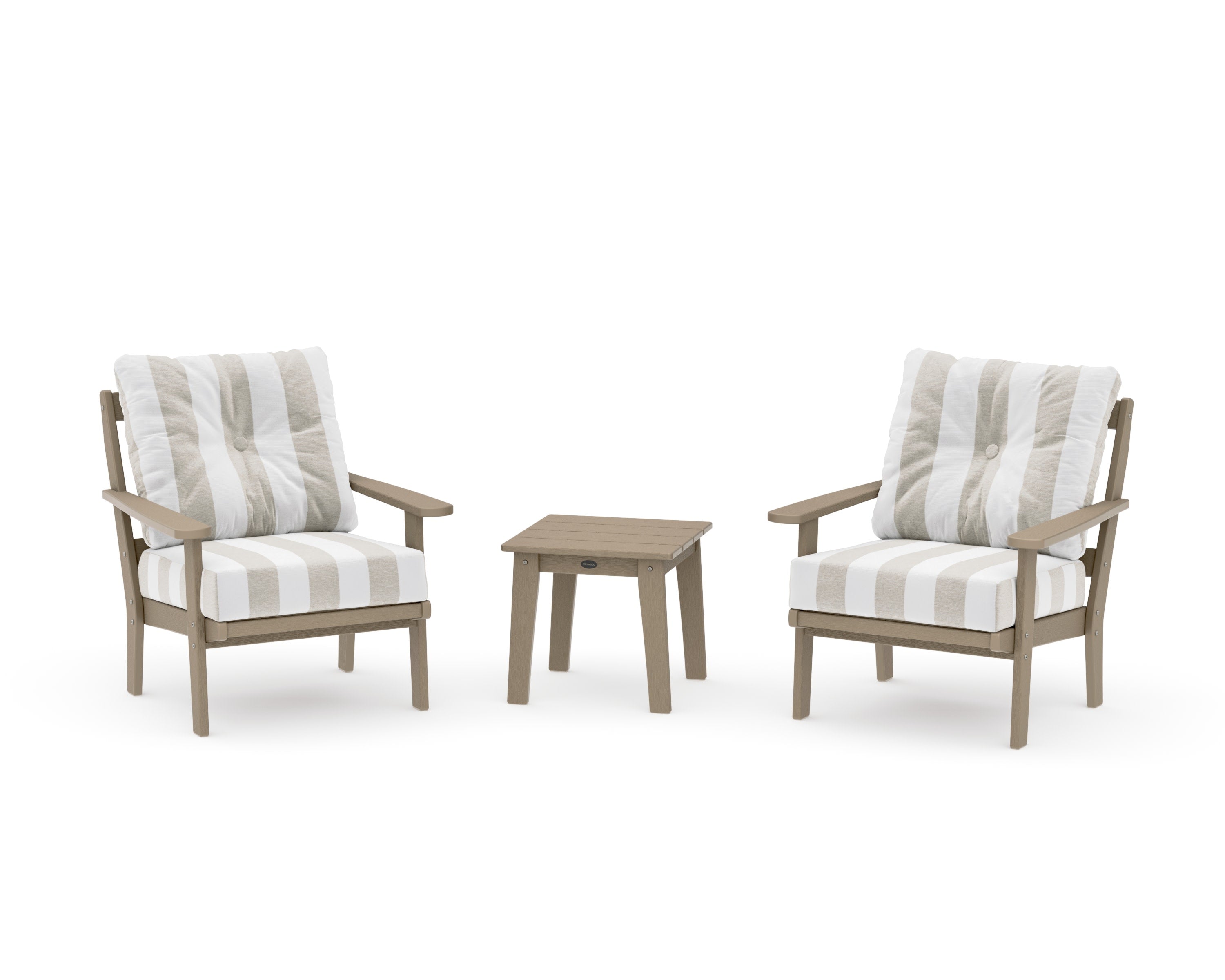 Mission 3-Piece Deep Seating Set in Vintage Sahara / Cabana Stripe Dune Burlap