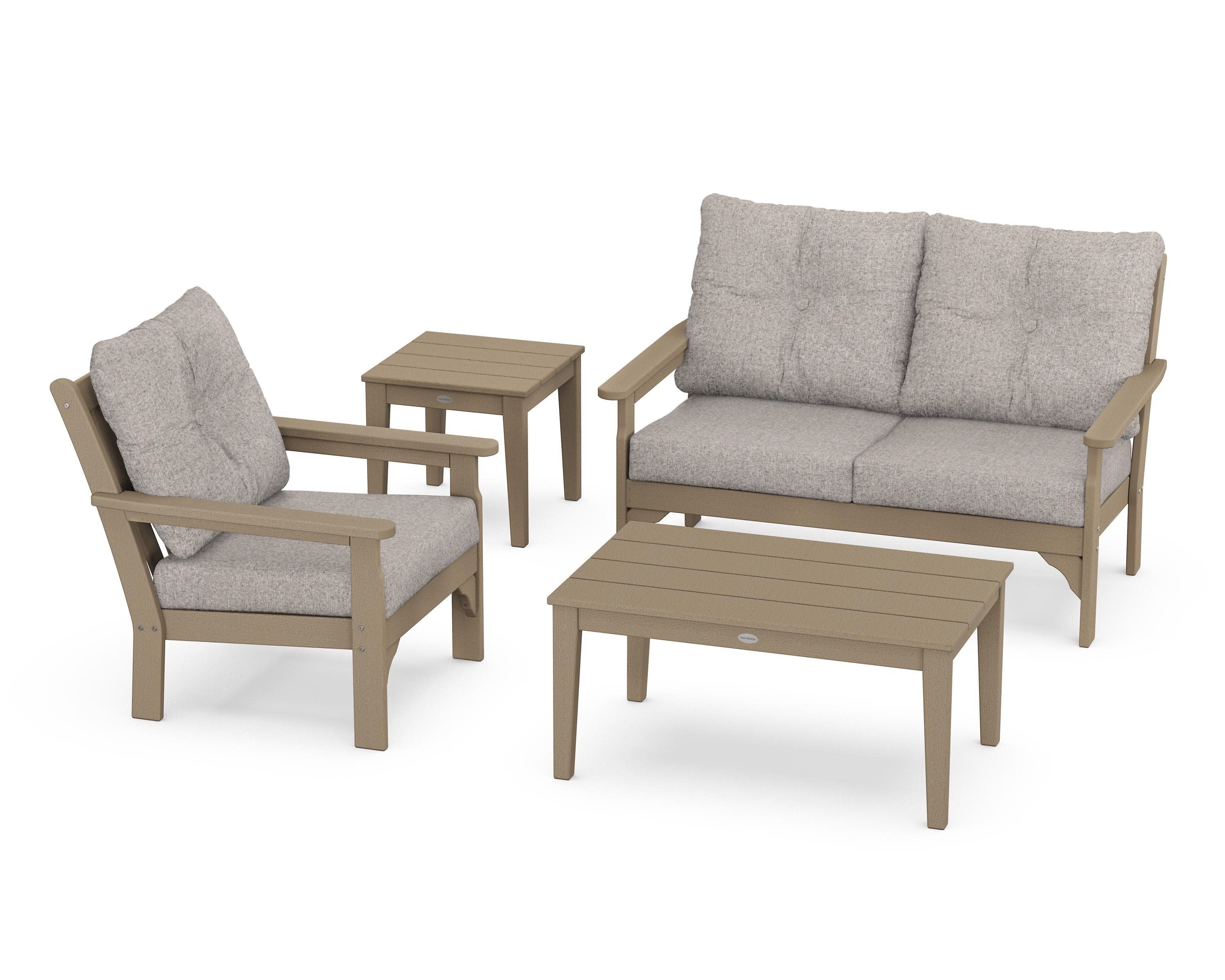 Vineyard 4-Piece Deep Seating Set in Vintage Sahara / Weathered Tweed
