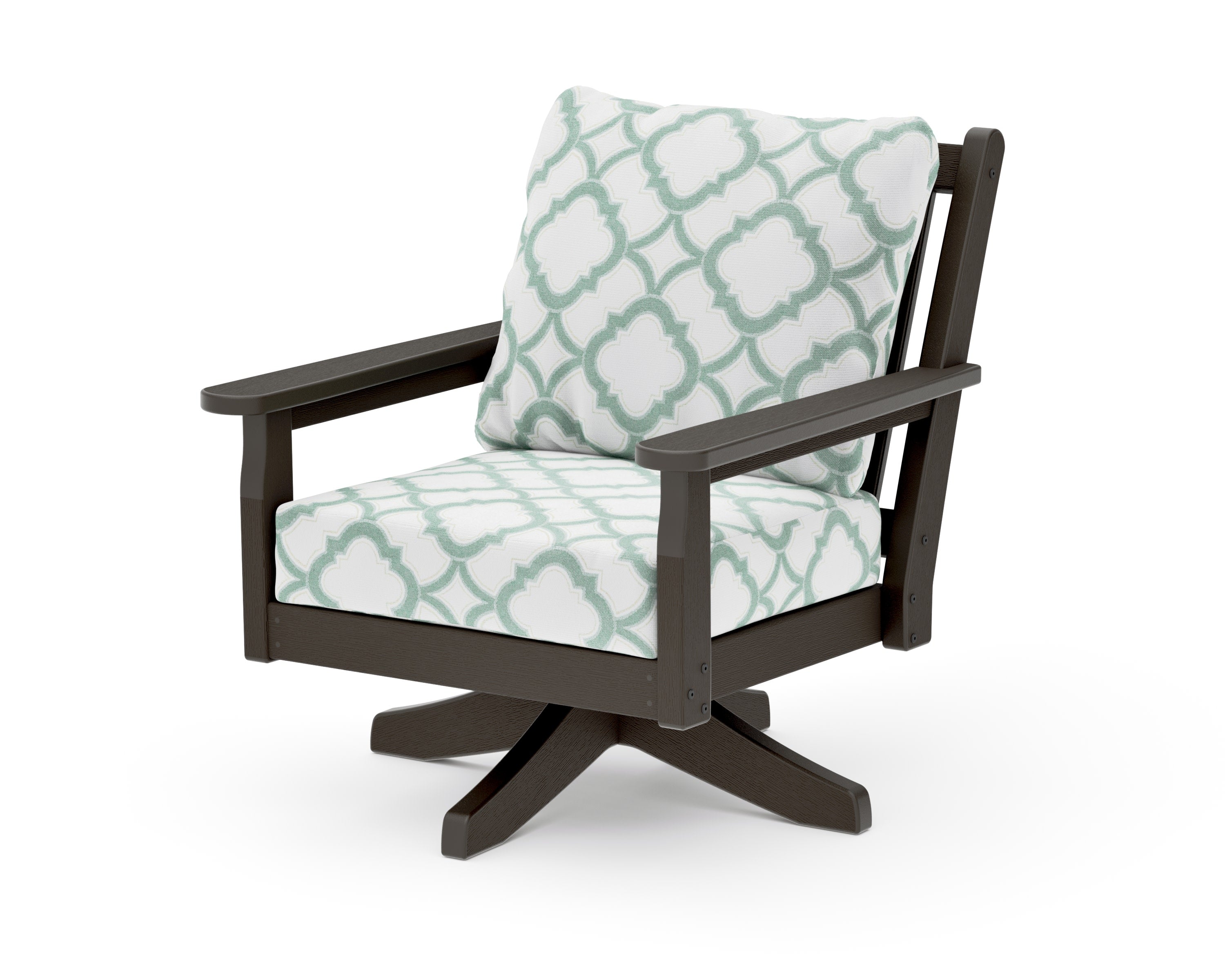 Chippendale Deep Seating Swivel Chair in Vintage Coffee / Trellis Glacier Spa