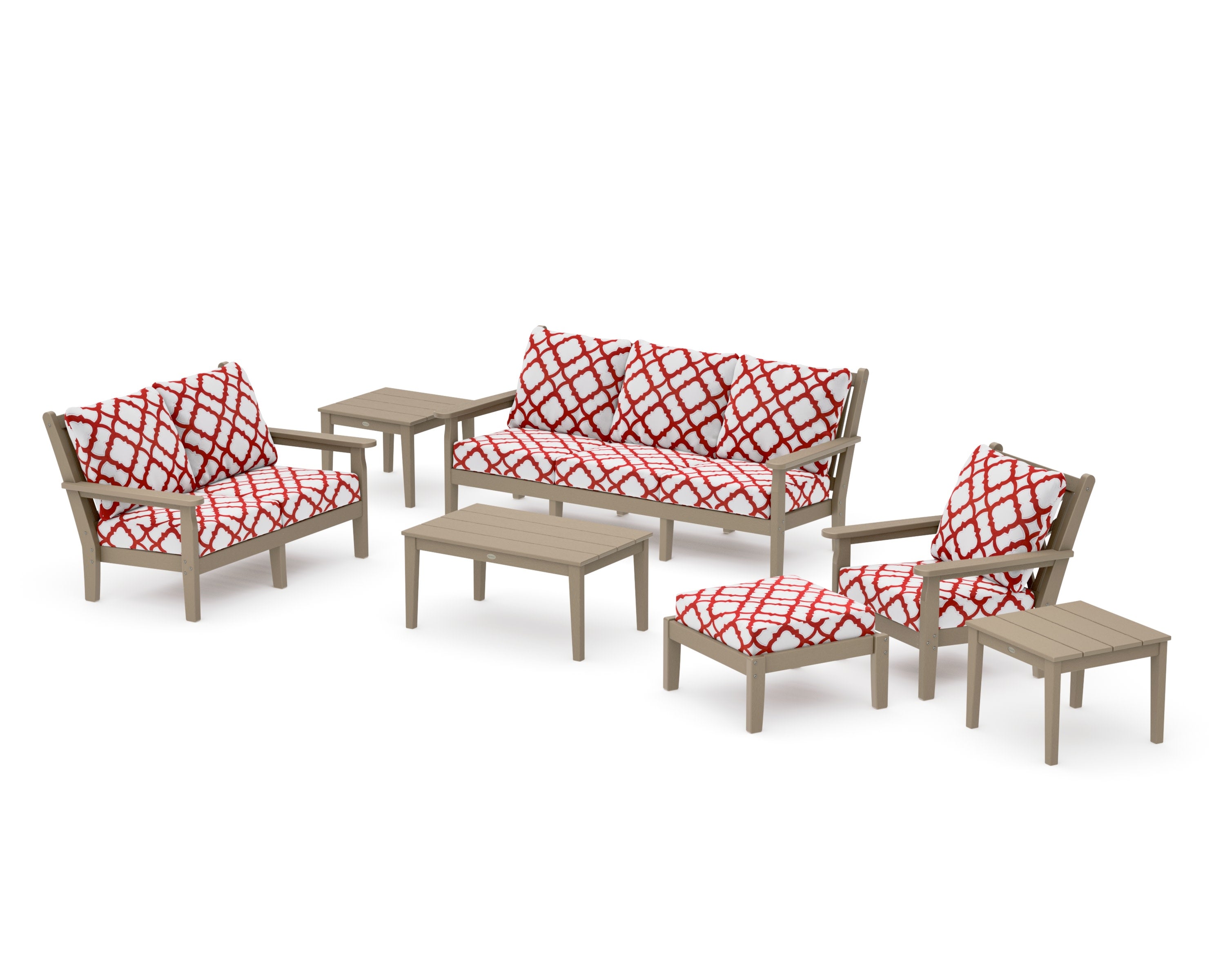 Chippendale 7-Piece Deep Seating Set in Vintage Sahara / Trellis Crimson