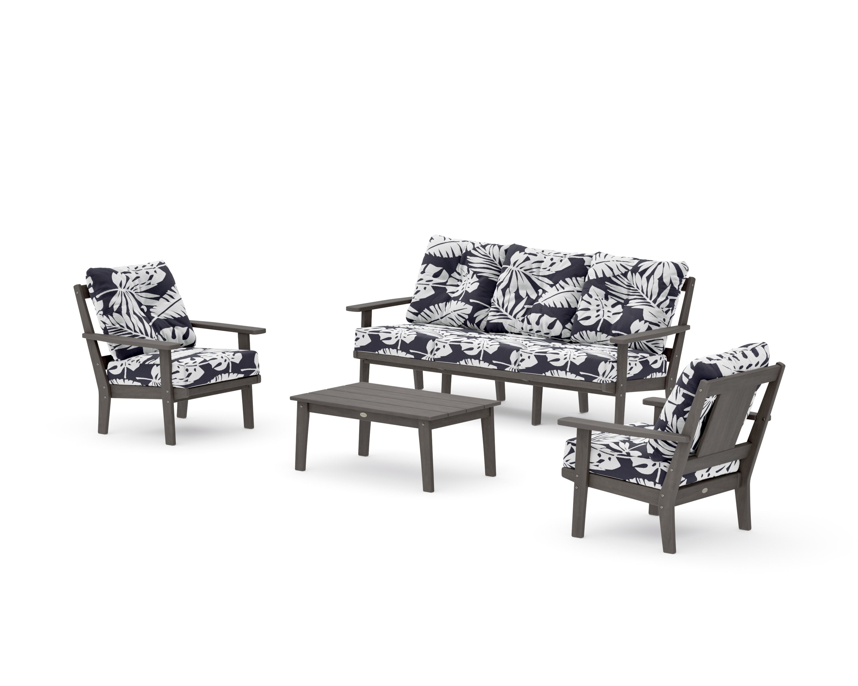 Prairie 4-Piece Deep Seating Set with Sofa in Driftwood / Leaf Navy