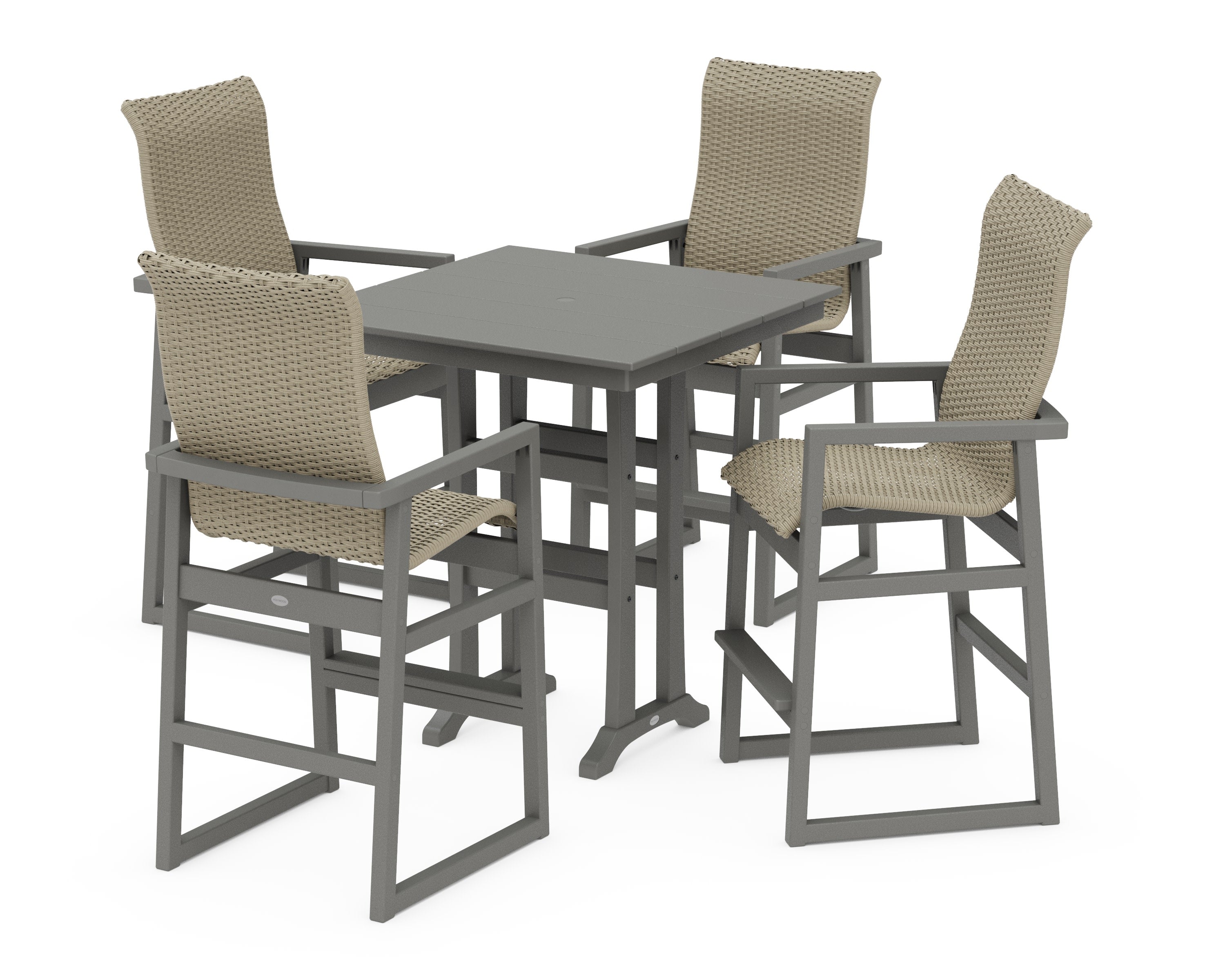 EDGE Woven Highback 5-Piece Farmhouse Bar Set with Trestle Legs