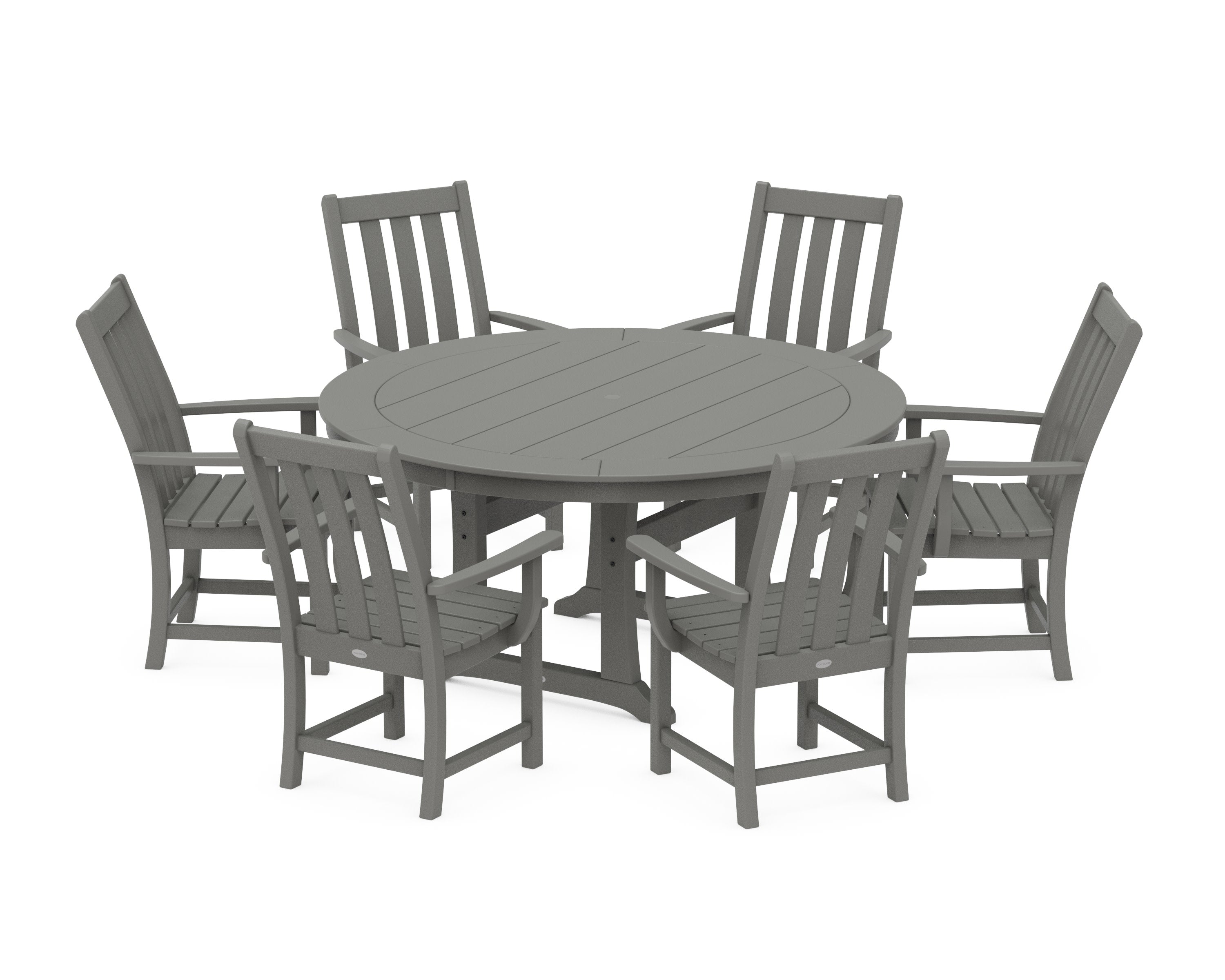 Vineyard 7-Piece Arm Chair Round Dining Set in Slate Grey
