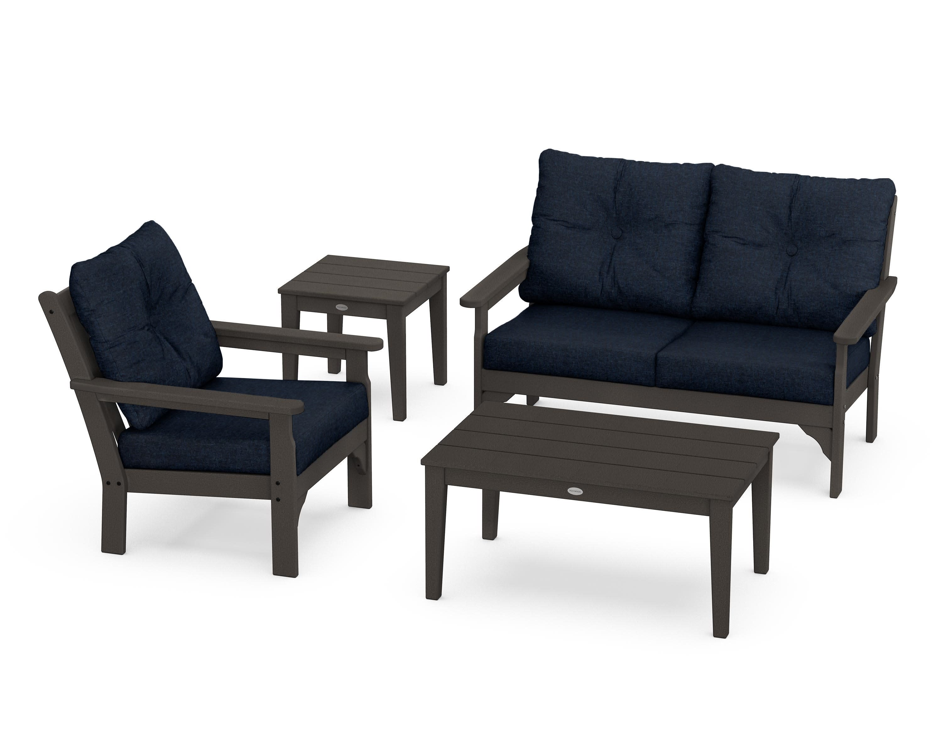 Vineyard 4-Piece Deep Seating Set in Vintage Coffee / Marine Indigo