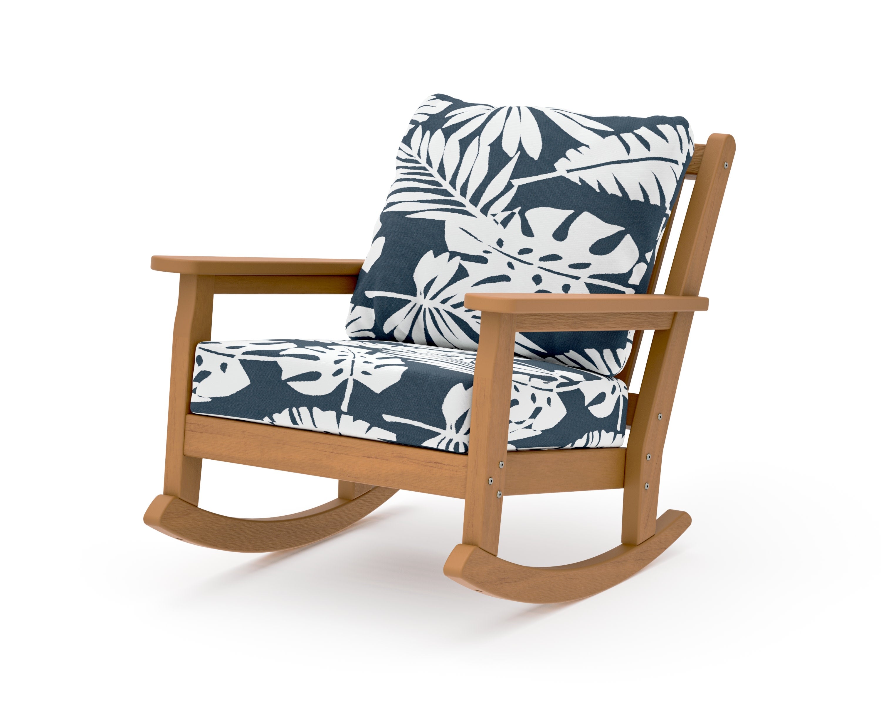 Chippendale Deep Seating Rocking Chair in Natural / Leaf Marine Indigo