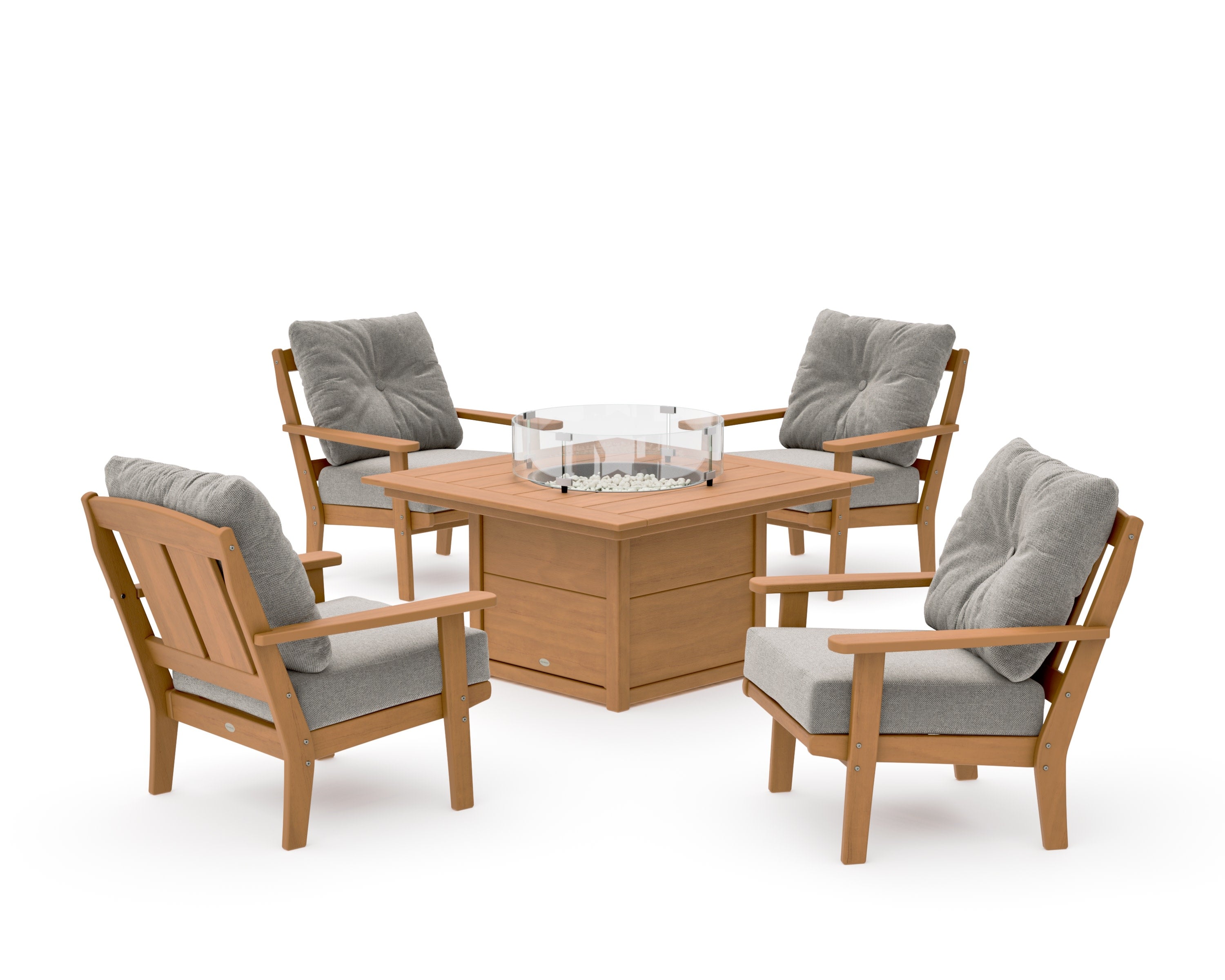 Mission 5-Piece Deep Seating Set with Fire Pit Table in Natural / Weathered Tweed