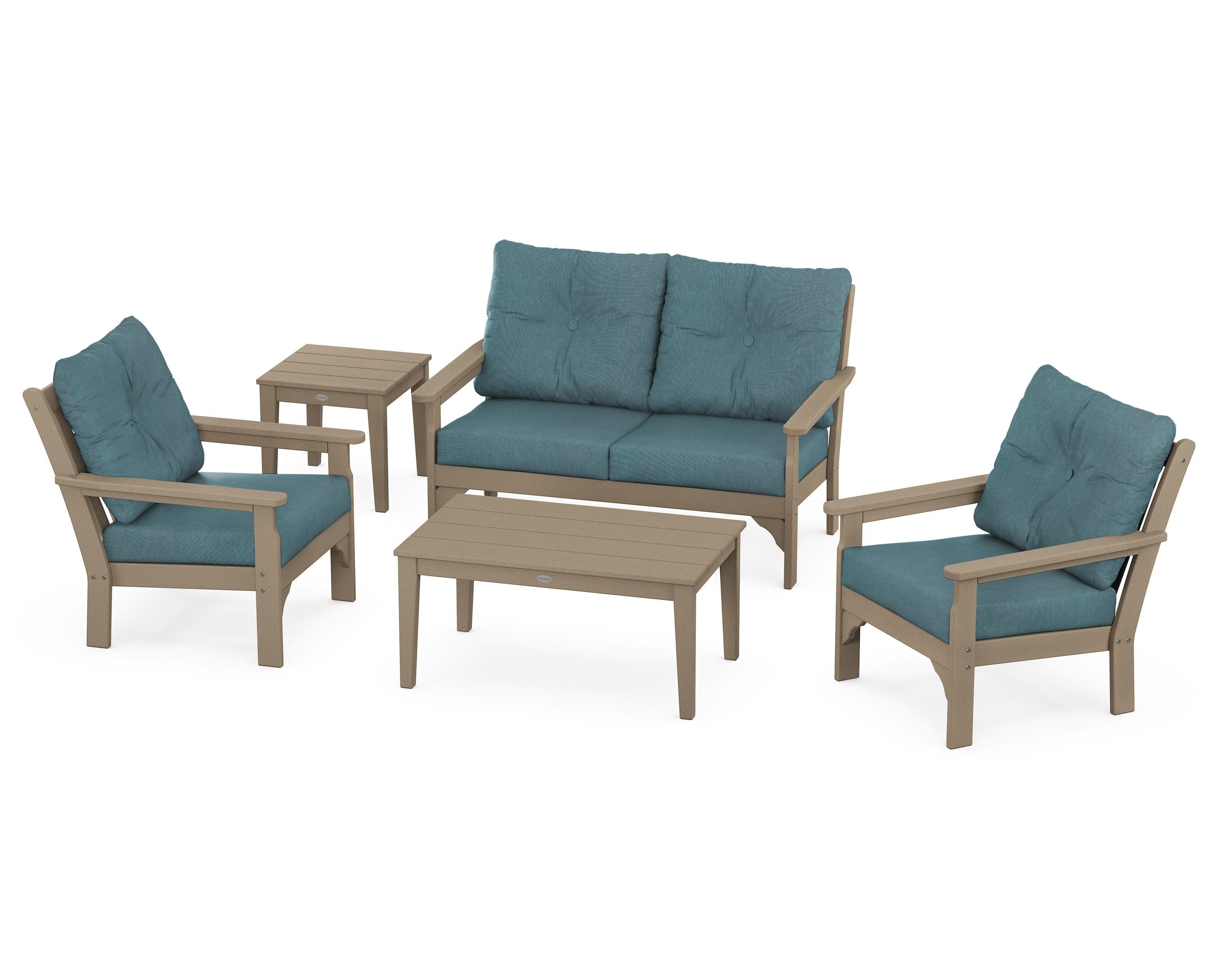 Vineyard 5-Piece Deep Seating Set in Vintage Sahara / Ocean Teal