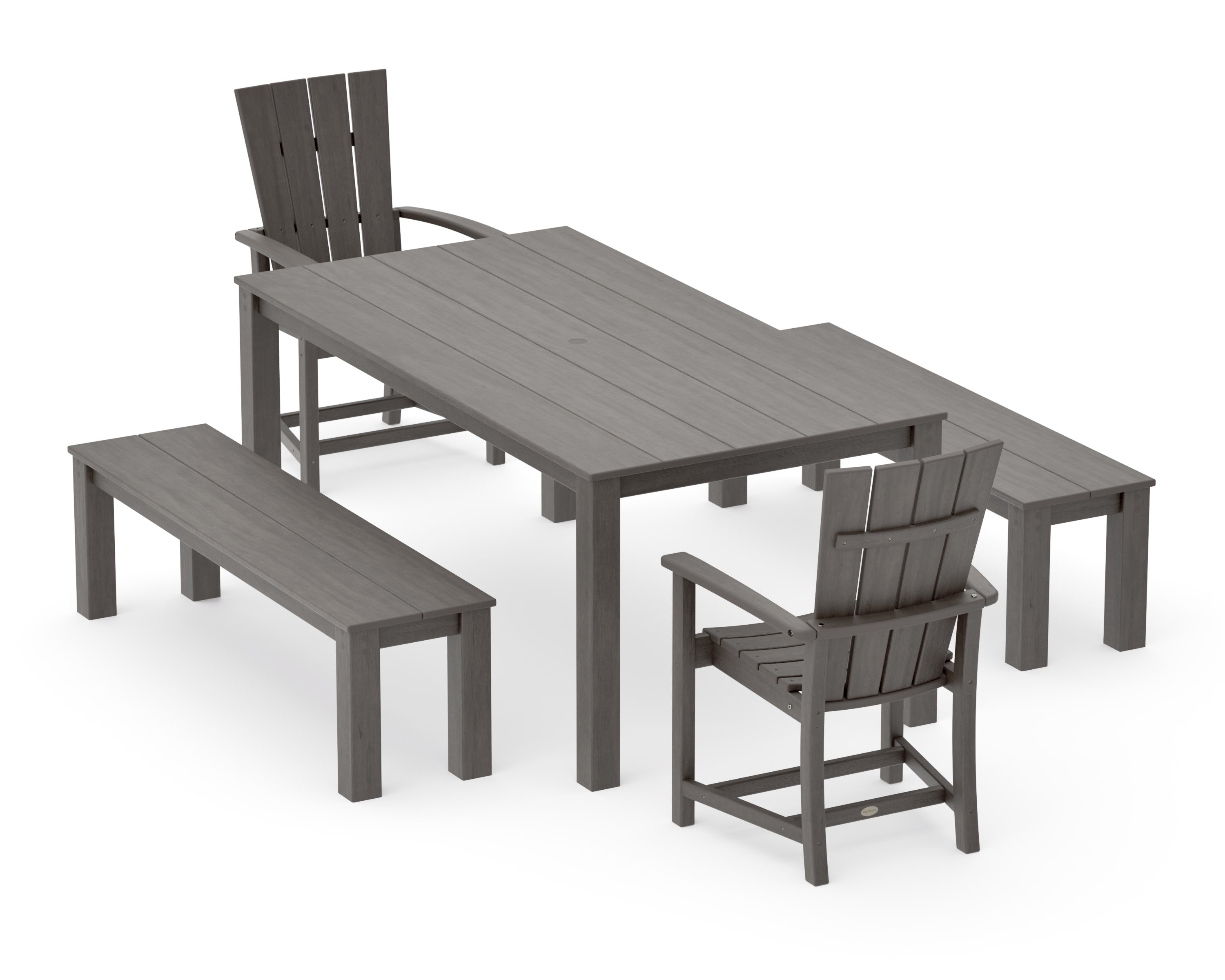 Quattro 5-Piece Parsons Dining Set with Benches in Driftwood
