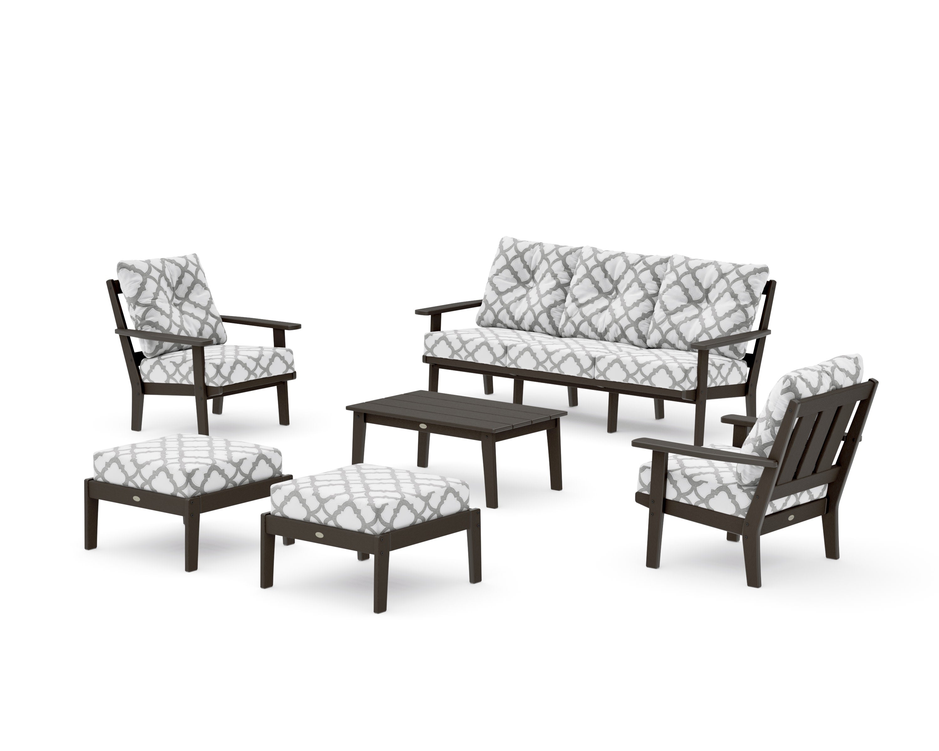 Oxford 6-Piece Lounge Sofa Set in Vintage Coffee / Trellis Grey Mist