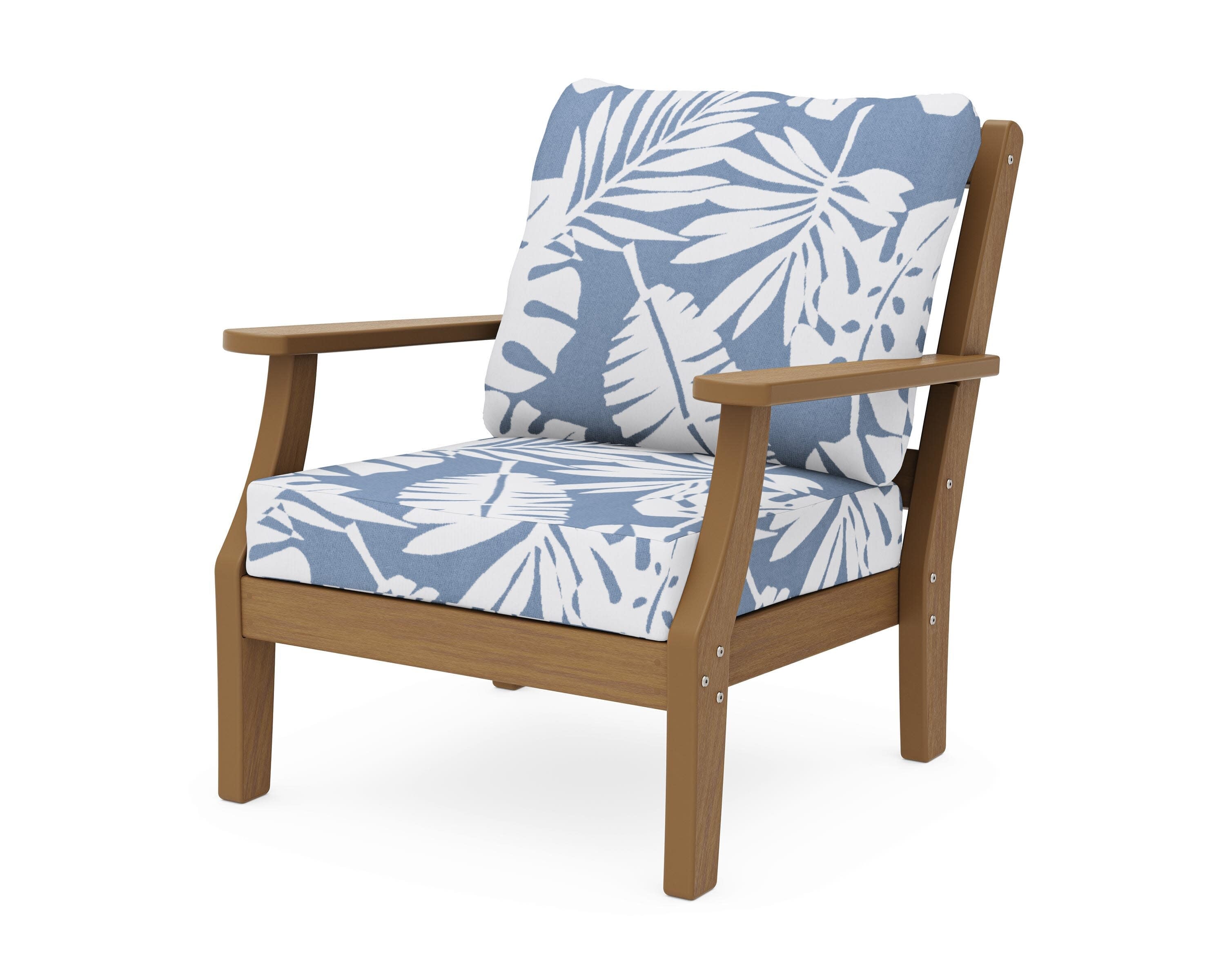 Chinoiserie Deep Seating Chair in Natural / Leaf Sky Blue